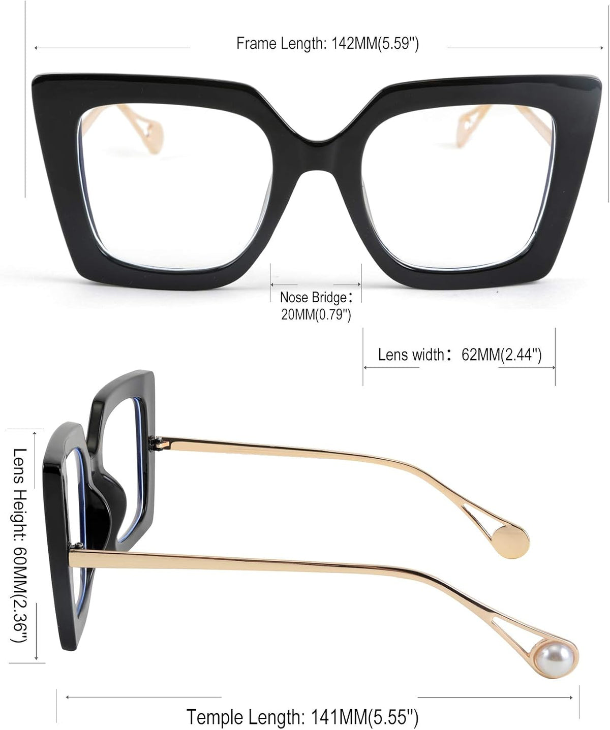 ÉÌƷͼƬ 6 | B08DF5QRXC | FEISEDY Oversized Square Blue Light Blocking Glasses Eye Strain Glare Pearl Inlay Arm Cat Eye Fashion Eyewear B2639
