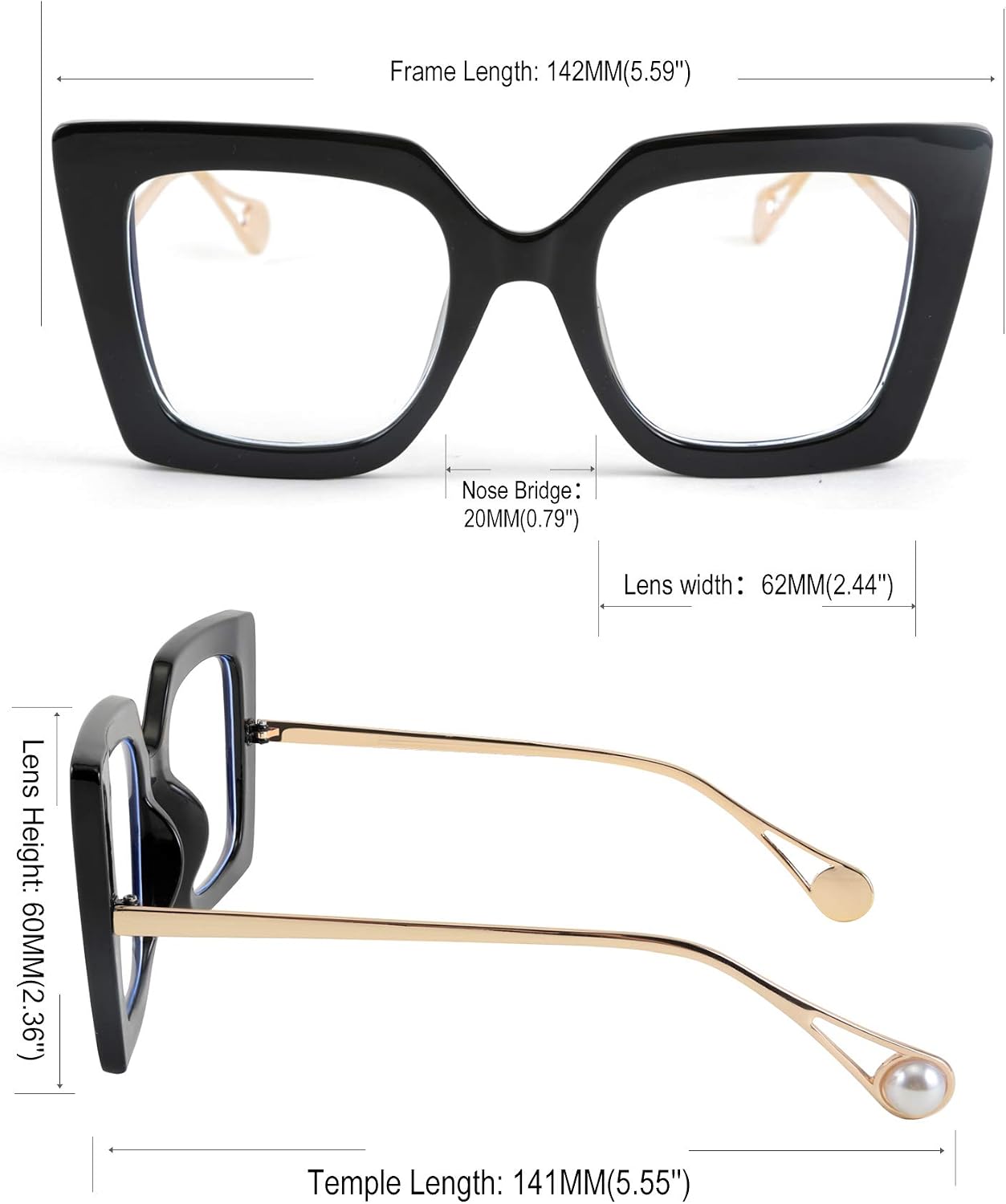商品图片 6 | B08DF5QRXC | FEISEDY Oversized Square Blue Light Blocking Glasses Eye Strain Glare Pearl Inlay Arm Cat Eye Fashion Eyewear B2639
