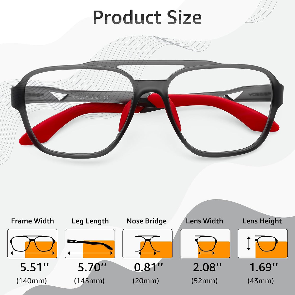 ÉÌƷͼƬ 23 | B0DR831C71 | FEISEDY Sports Blue Light Glasses for Men Lightweight Anti Slip Running Cycling Square Glasses Computer Eyeglasses B0156