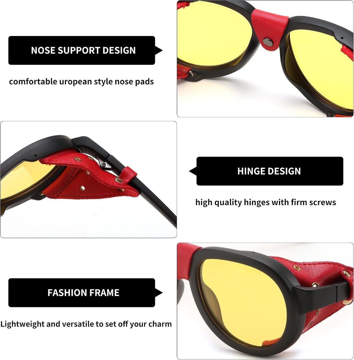ÉÌƷͼƬ 16 | B0D5HMBR1X | FEISEDY Steampunk Sunglasses Women Men£¬Polarized Yellow Lens, Retro Round Vintage Frame Leatherwear B0159