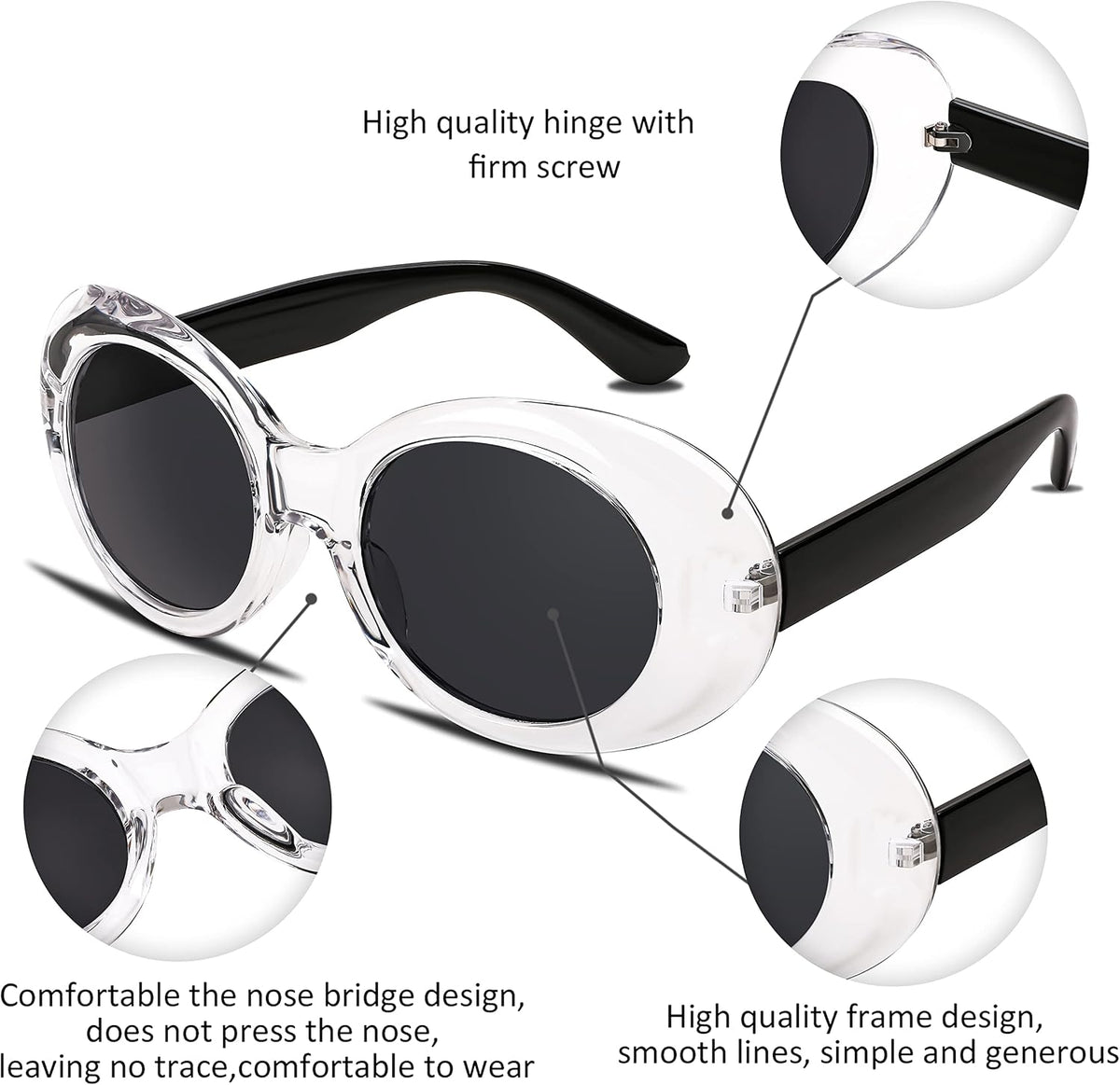 ÉÌƷͼƬ 73 | B074H8KFSZ | FEISEDY Sunglasses White Oval Clout Goggles for Women Men Retro Round Trendy Rimmed Clueless Costume Frame B2253