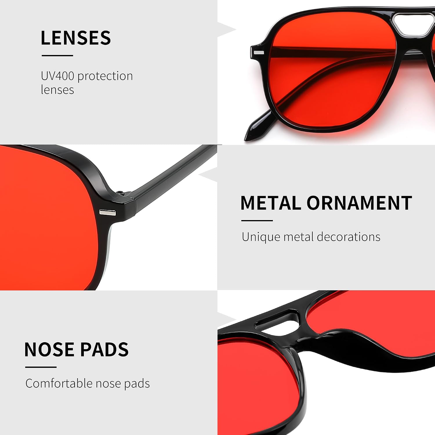 商品图片 11 | B0H1WCGC42 | FEISEDY Retro Square Aviator Sunglasses Women Men Double Bridge B0443