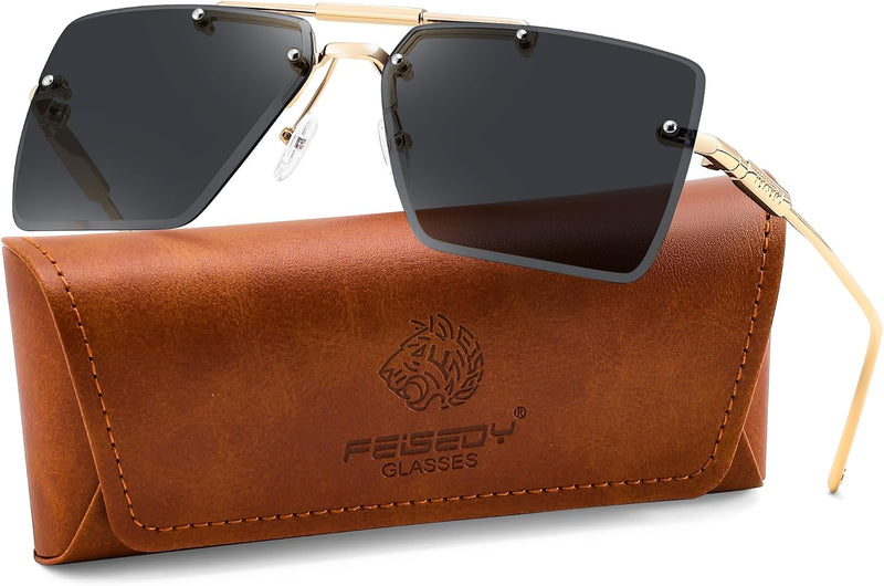 Classic Smoke Grey / 60 Millimeters | B0HFJZ6TZQ | FEISEDY Rimless Aviator Sunglasses for Women Men Luxury UV400 Shades
