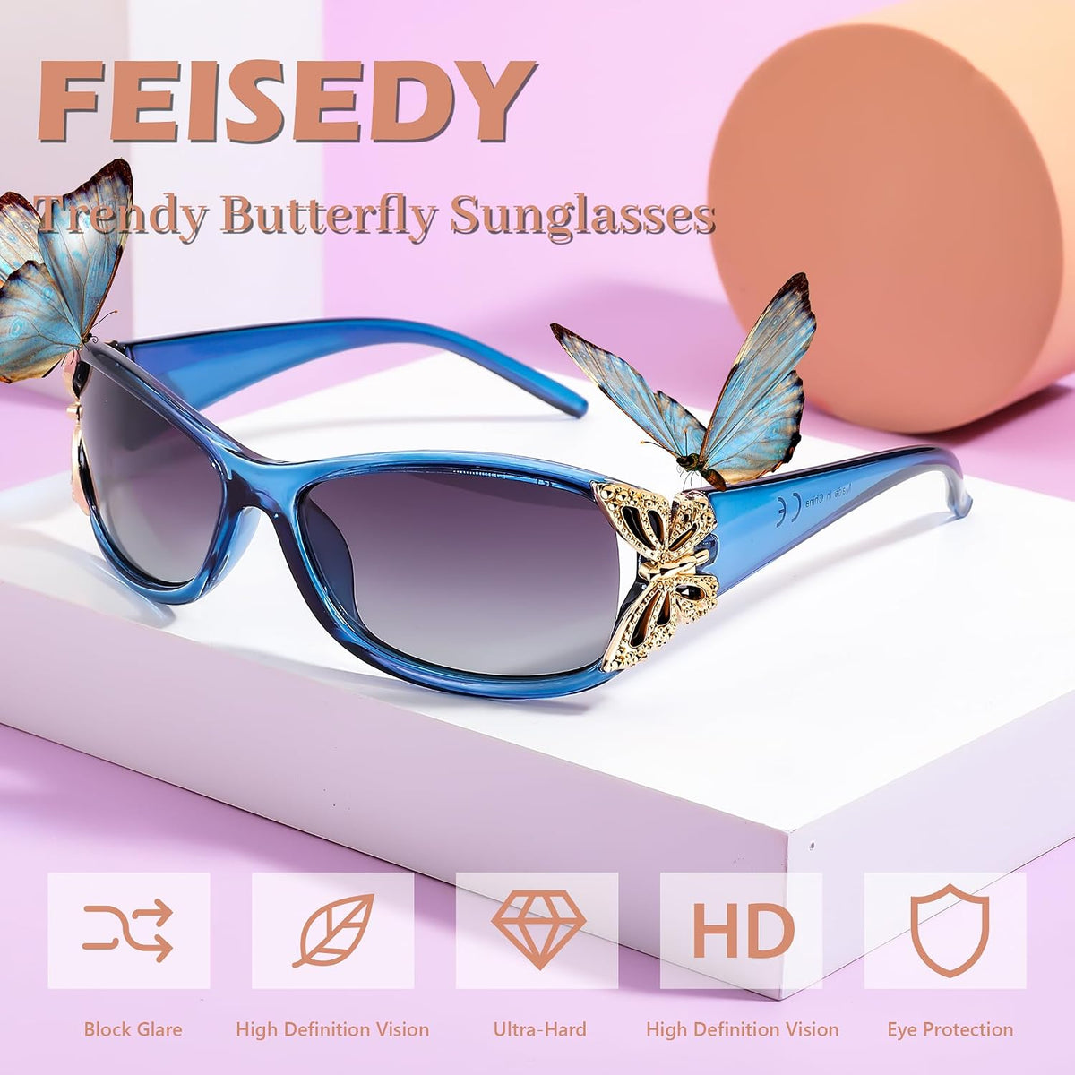 ÉÌƷͼƬ 26 | B0CNRQ7WVZ | FEISEDY Y2K Women Polarized Sunglasses Butterfly Wrap Around UV400 Shades