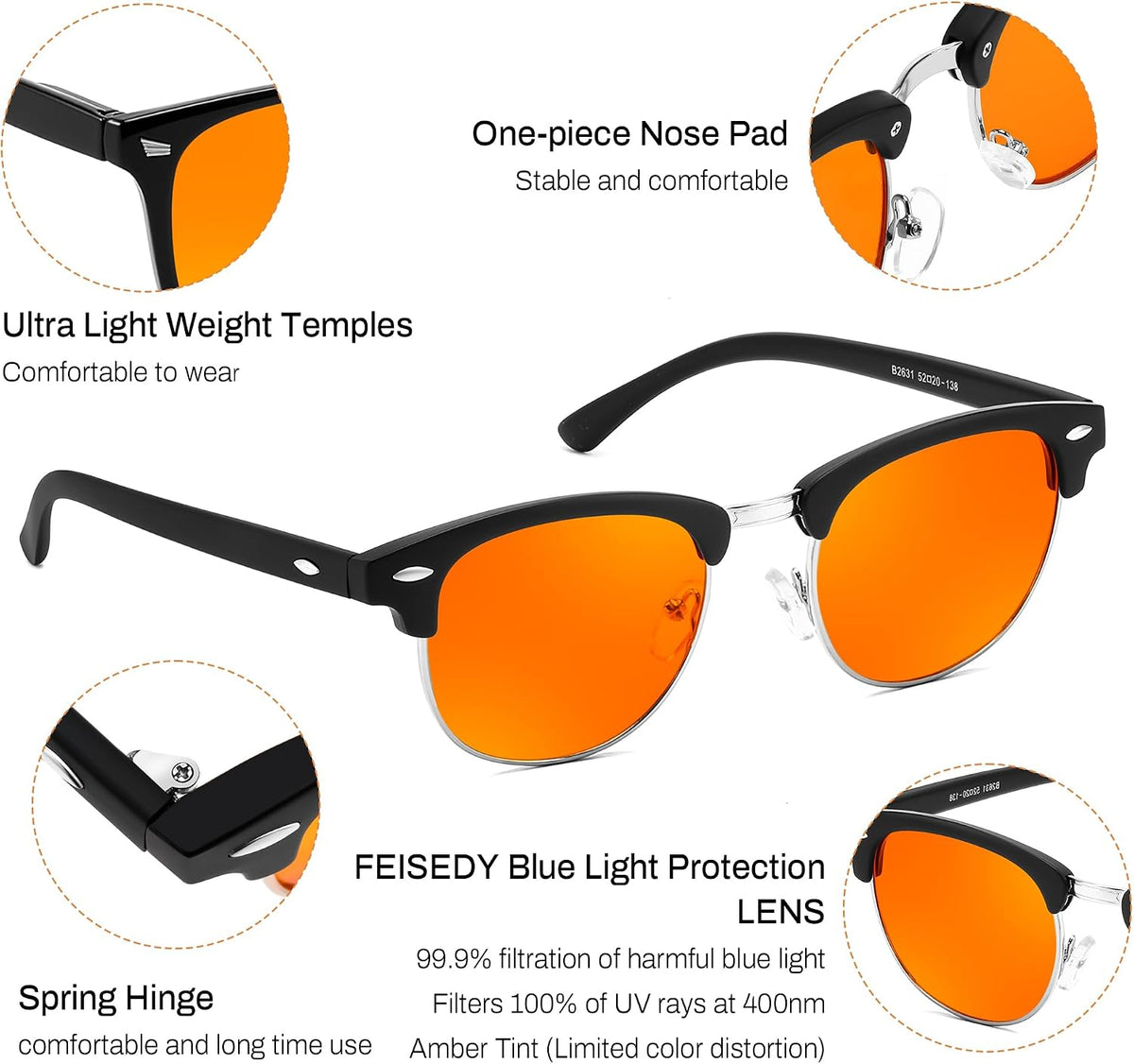 ÉÌƷͼƬ 12 | B0FQ5DRDJG | FEISEDY Orange Blue Light Blocking Glasses for Woman Men Amber Lenses Computer Gaming Glasses for Better Sleep