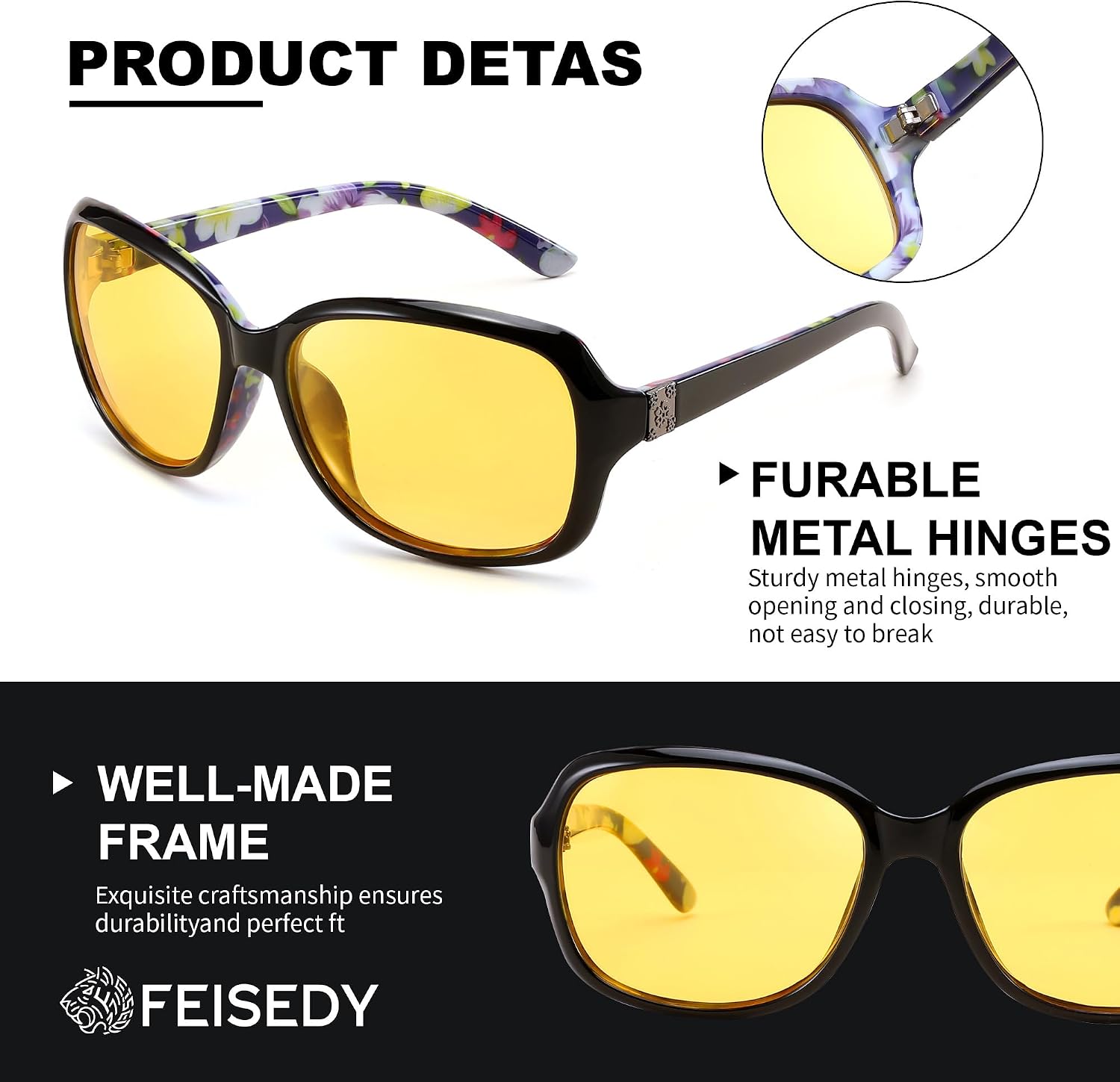 商品图片 61 | B081YY5RM3 | FEISEDY Classic Womens Night Glasses Driving Anti Glare Wrap Around Yellow Sunglasses B2548