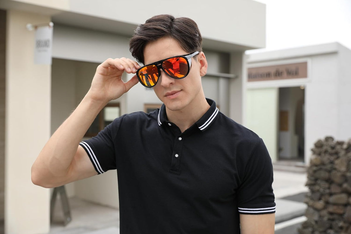 ÉÌƷͼƬ 35 | B0CT5M1L9R | FEISEDY Polarized Aviator Sunglasses Men Women Oversized Round Steampunk Sunglasses Side Shield Goggles B0095