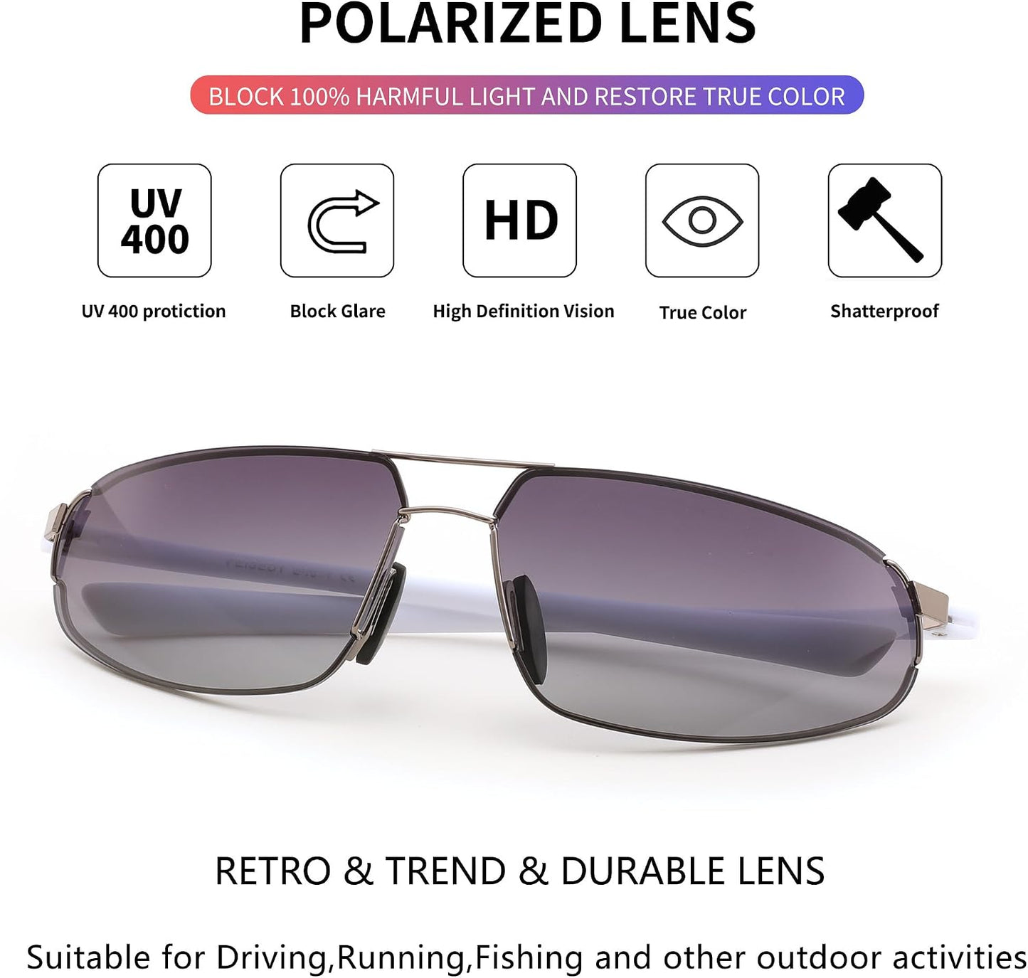 商品图片 17 | B0D22TVRVN | FEISEDY Vintage Sunglasses Men Polarized, Aviator Metal Frame Lightweight, Driving Fishing Running B0057