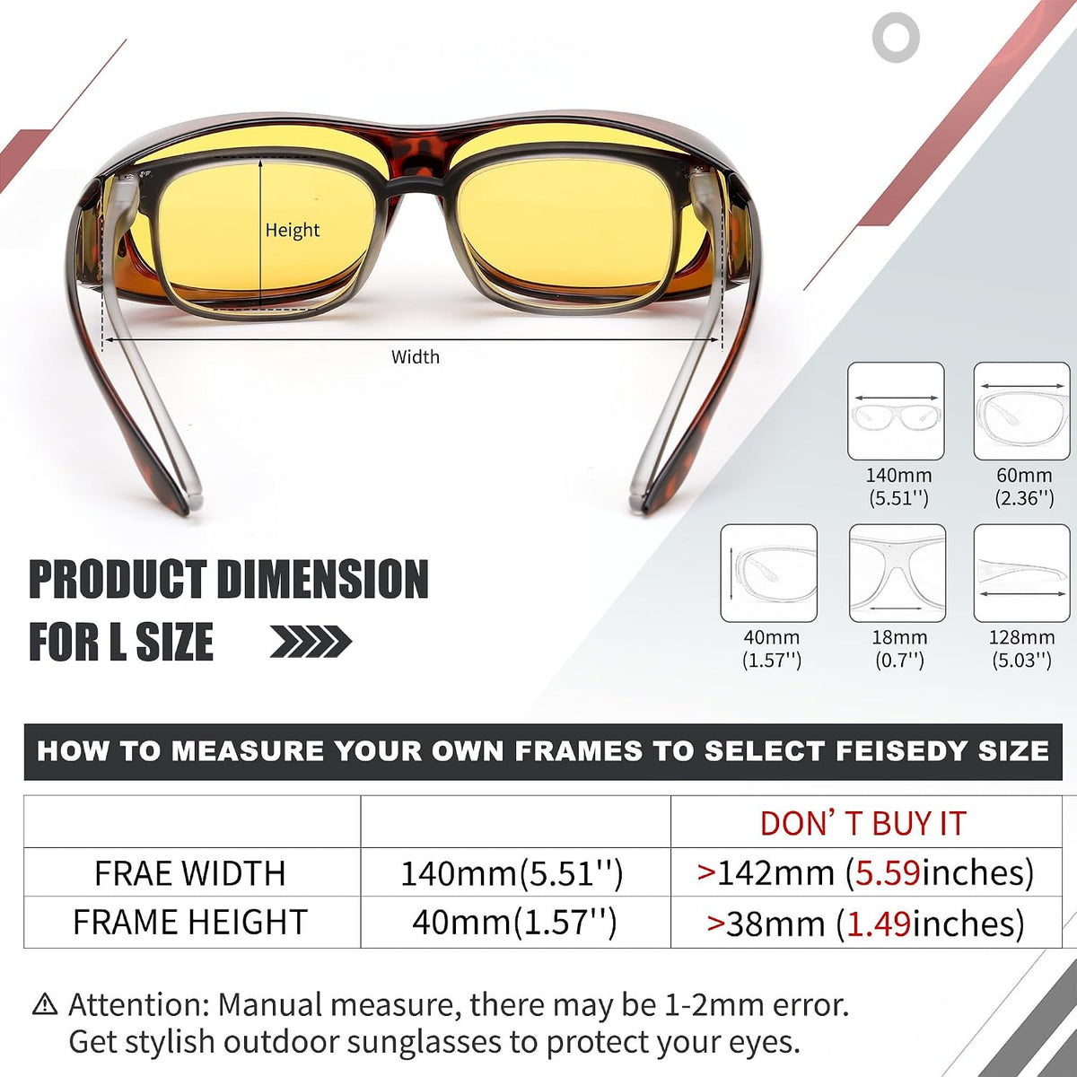 ÉÌƷͼƬ 2 | B0D9JP97HF | FEISEDY Night Driving Glasses,Men Women Fit Over Sunglasses, Anti Glare Polarized HD Night Vision Glasses Yellow Lens B0221