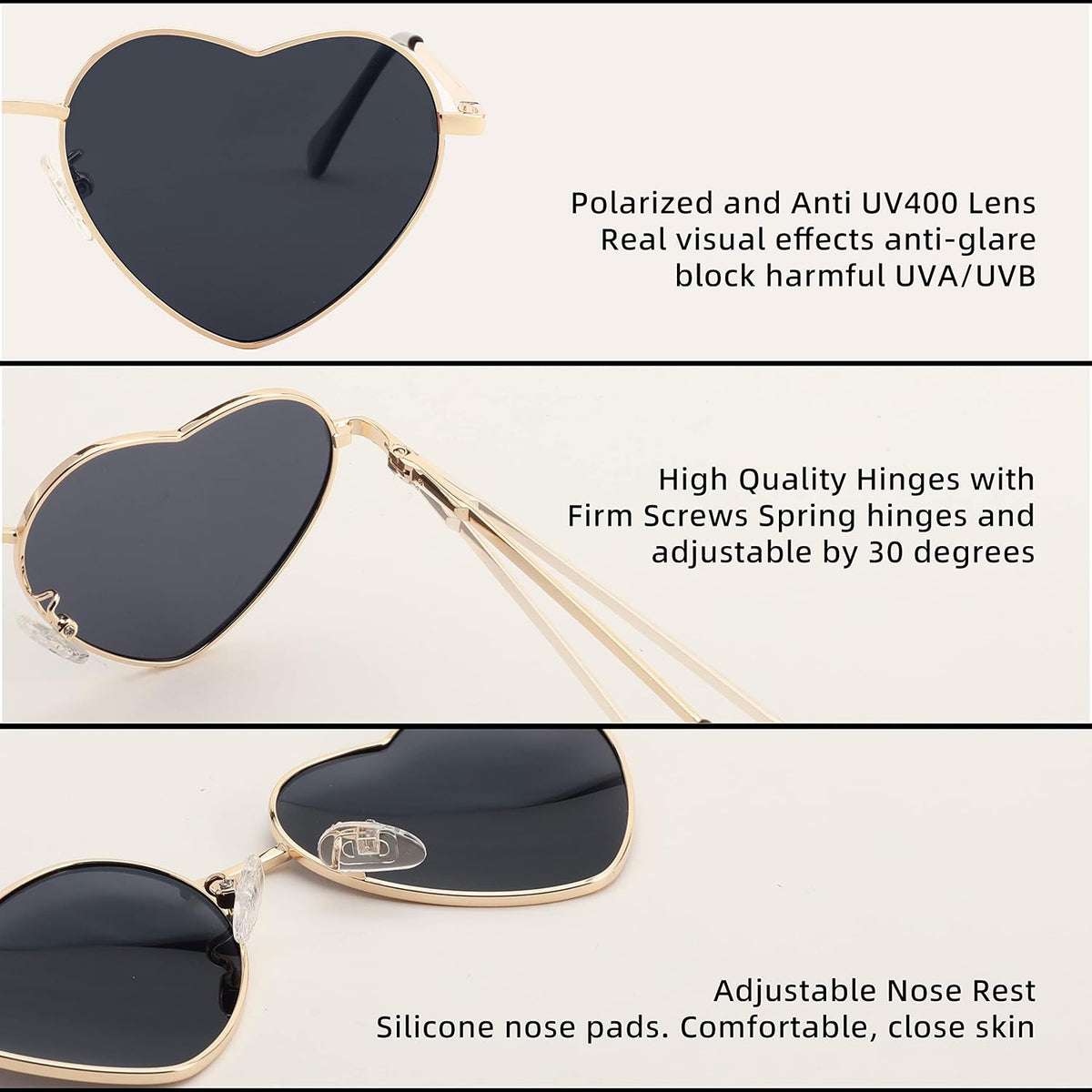ÉÌƷͼƬ 31 | B0BP6HX1R6 | FEISEDY Polarized Heart Sunglasses Women Men Metal Frame Cute Lovely Glasses UV400 Protection B2375