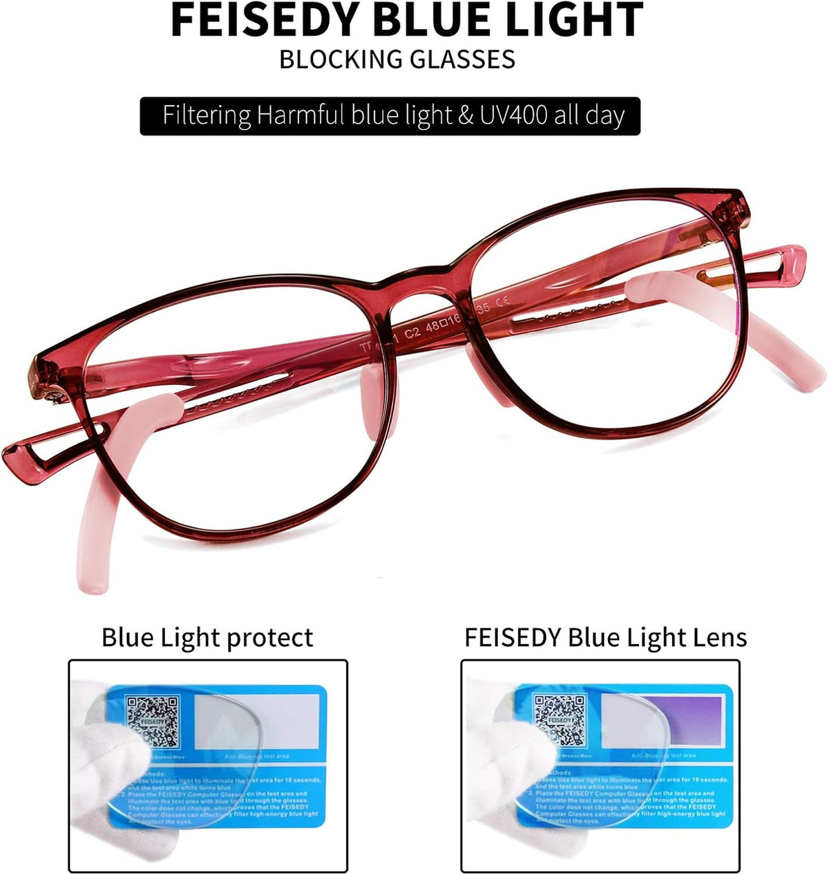 ÉÌƷͼƬ 6 | B08N69XB8D | FEISEDY Kids Blue Light Blocking Glasses Children TR90 Glasses Boys Girls Adjustable Legs for Age 5-13 B2696