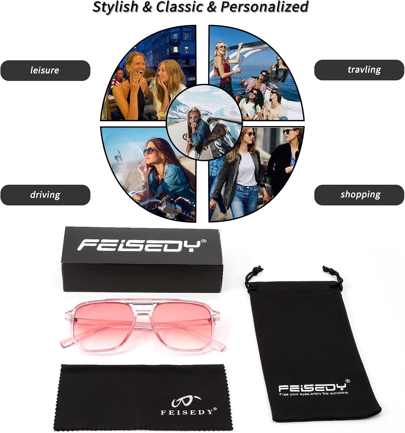商品图片 116 | B09J8999GR | FEISEDY Retro Square Aviator Sunglasses Women Men 70s Vintage Trendy Plastic Frame Sun Glasses B2835