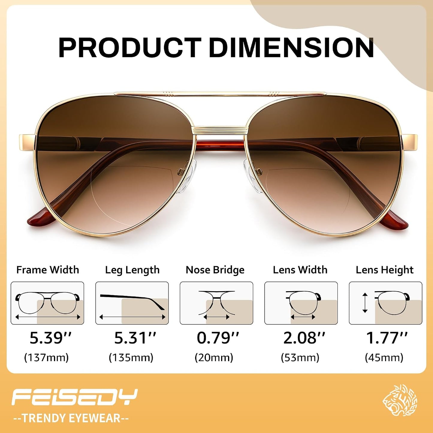 商品图片 3 | B0G1BRNH4D | FEISEDY Metal Aviator Bifocal Reader Sunglasses for Men B0335