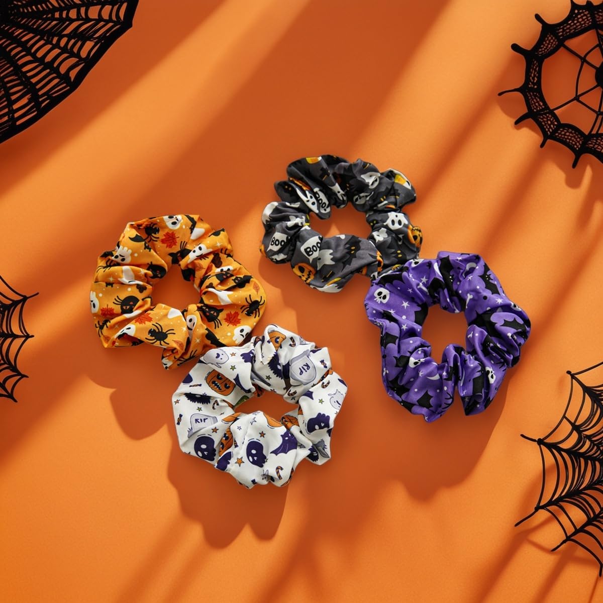 商品图片 3 | B0FP5BWS6N | Scrunchies 4-Pack – Spooky Hair Ties for Women, Boo Basket Stuffers, Festive Halloween Accessories & Gifts