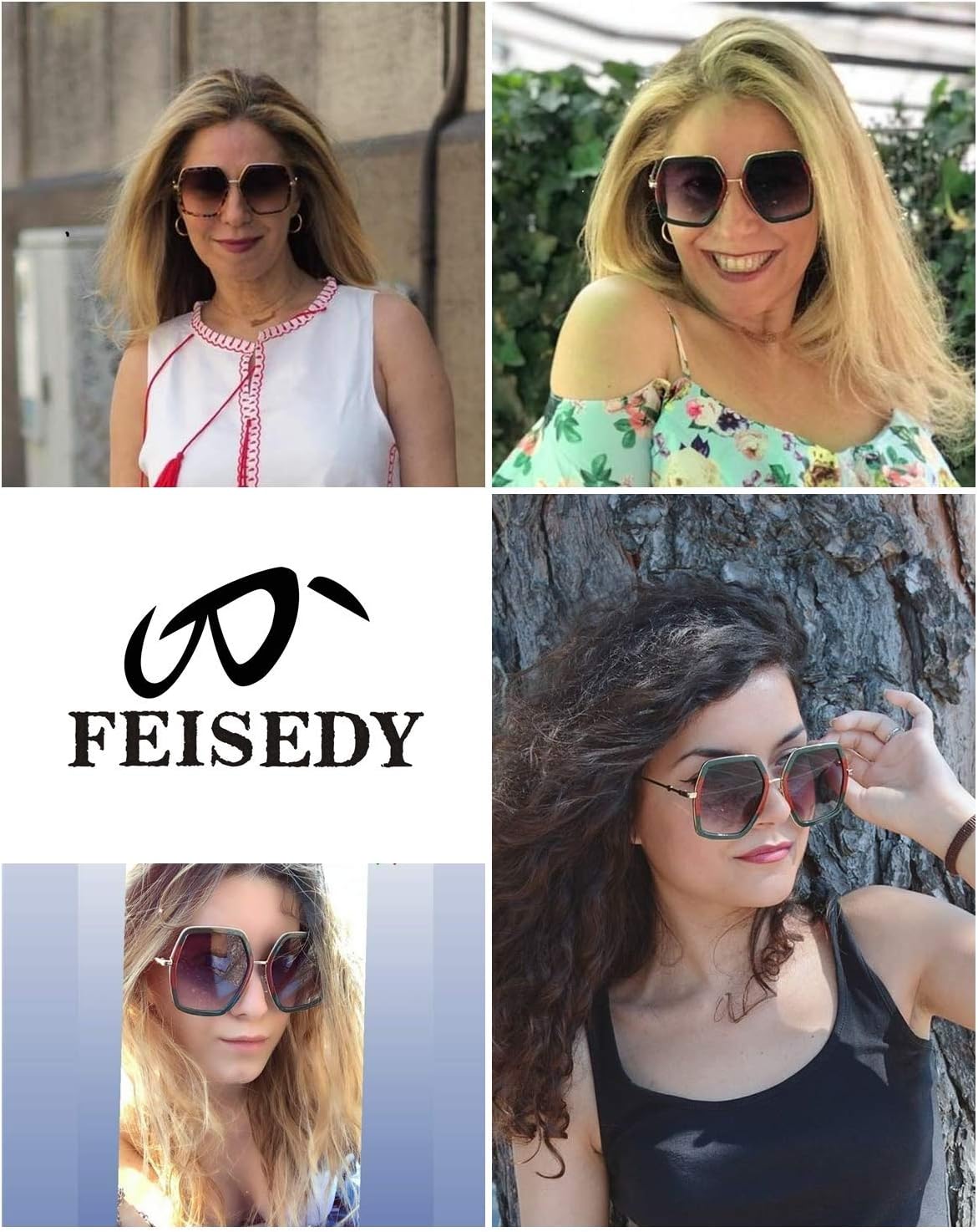 ÉÌƷͼƬ 27 | B08C7TTTDN | FEISEDY Women Large Hexagon Inspired Sunglasses Fashion Irregular Design Style Geometric B2503