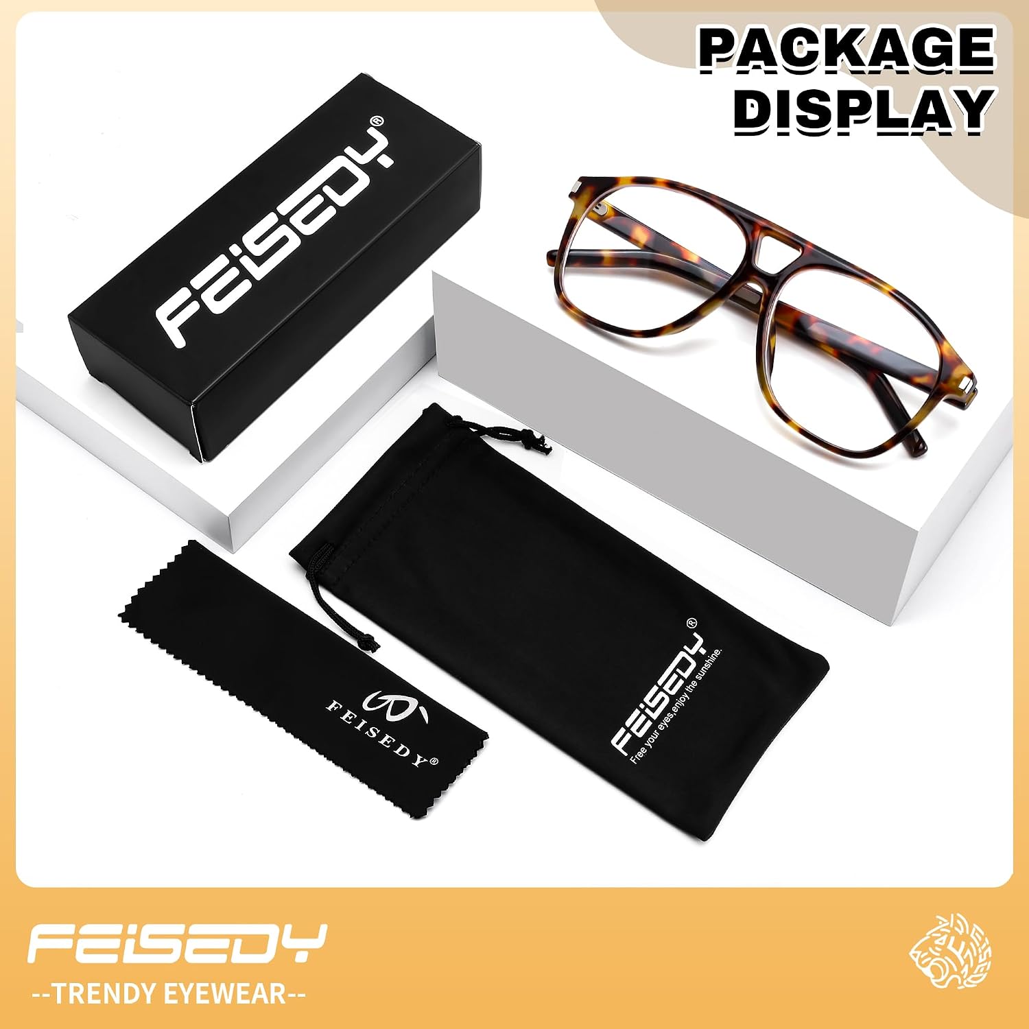 商品图片 13 | B0HCMPWV5X | FEISEDY Oversized Aviator Fashion Glasses for Women Men, Tortoise Trendy Eyeglasses, Retro Eyewear Frame for Daily Wear B0426