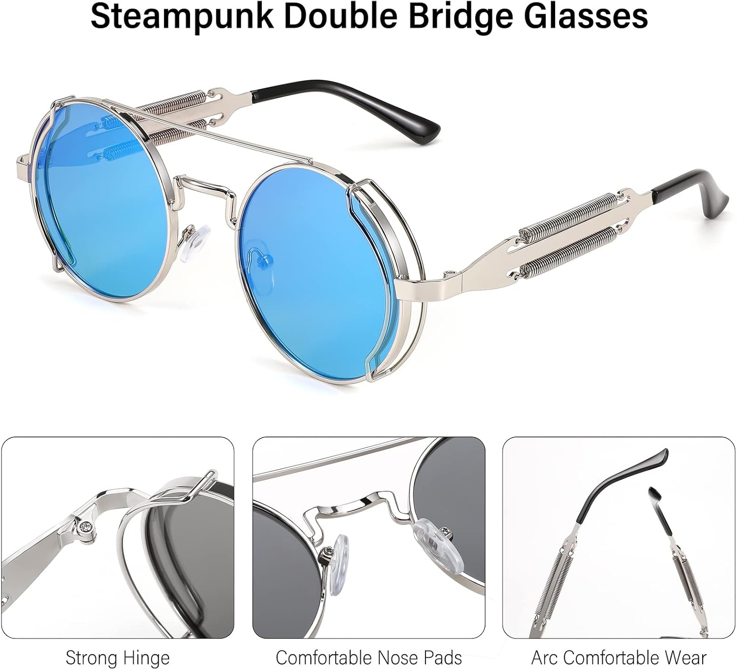 商品图片 18 | B0BD4MSMZQ | FEISEDY Aviator Sunglasses for Men Women Steampunk Round Metal Frame B2351