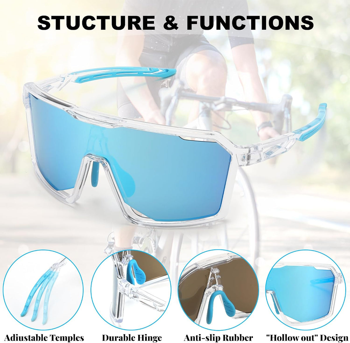 ÉÌƷͼƬ 17 | B0D2XDTT5X | FEISEDY Sports Cycling Sunglasses for Men Women, UV400 Protection Baseball Running Fishing Biking B0168