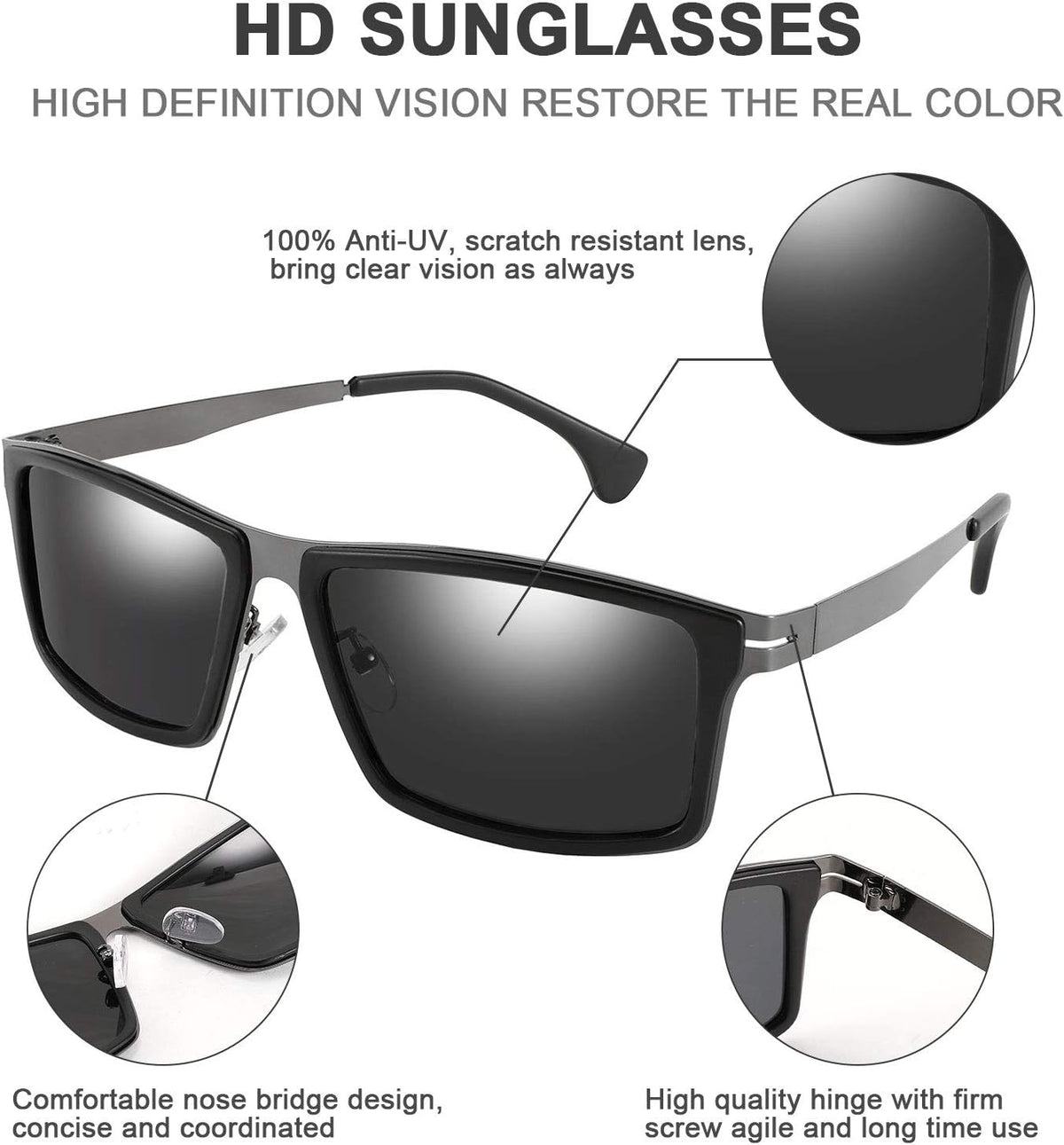 ÉÌƷͼƬ 4 | B08NWWZK7V | FEISEDY Polarized Sunglasses Rectangular Metal Ultra Lightweight Men's Sunglasses B2704