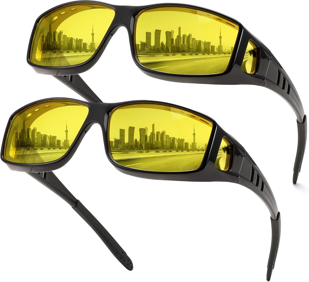 Black*2 / 60 Millimeters | B0FWRPDTWX | FEISEDY Polarized Fit Over Glasses Sunglasses Men Women Wrap Around B2593