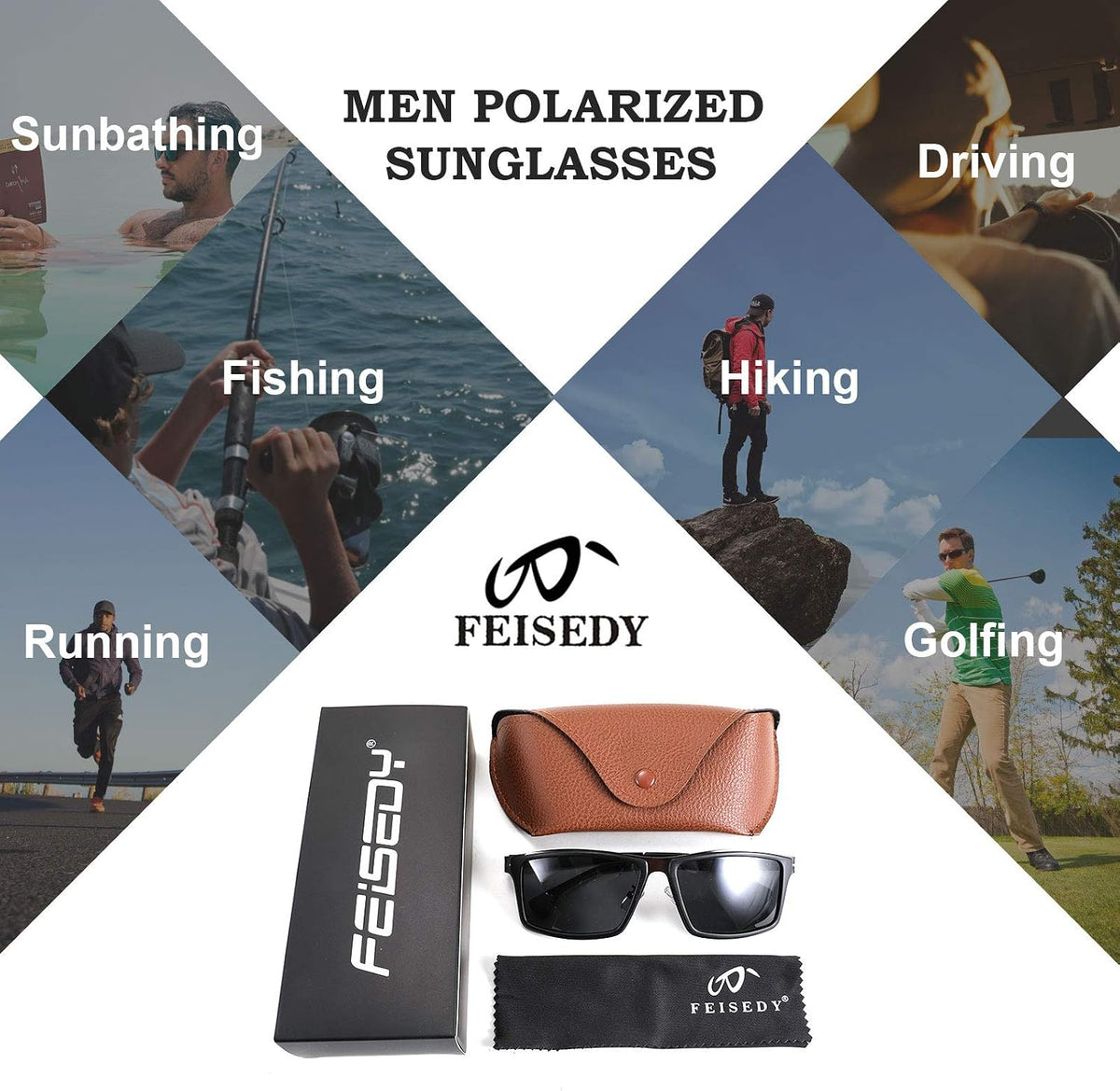 ÉÌƷͼƬ 7 | B08NWWZK7V | FEISEDY Polarized Sunglasses Rectangular Metal Ultra Lightweight Men's Sunglasses B2704