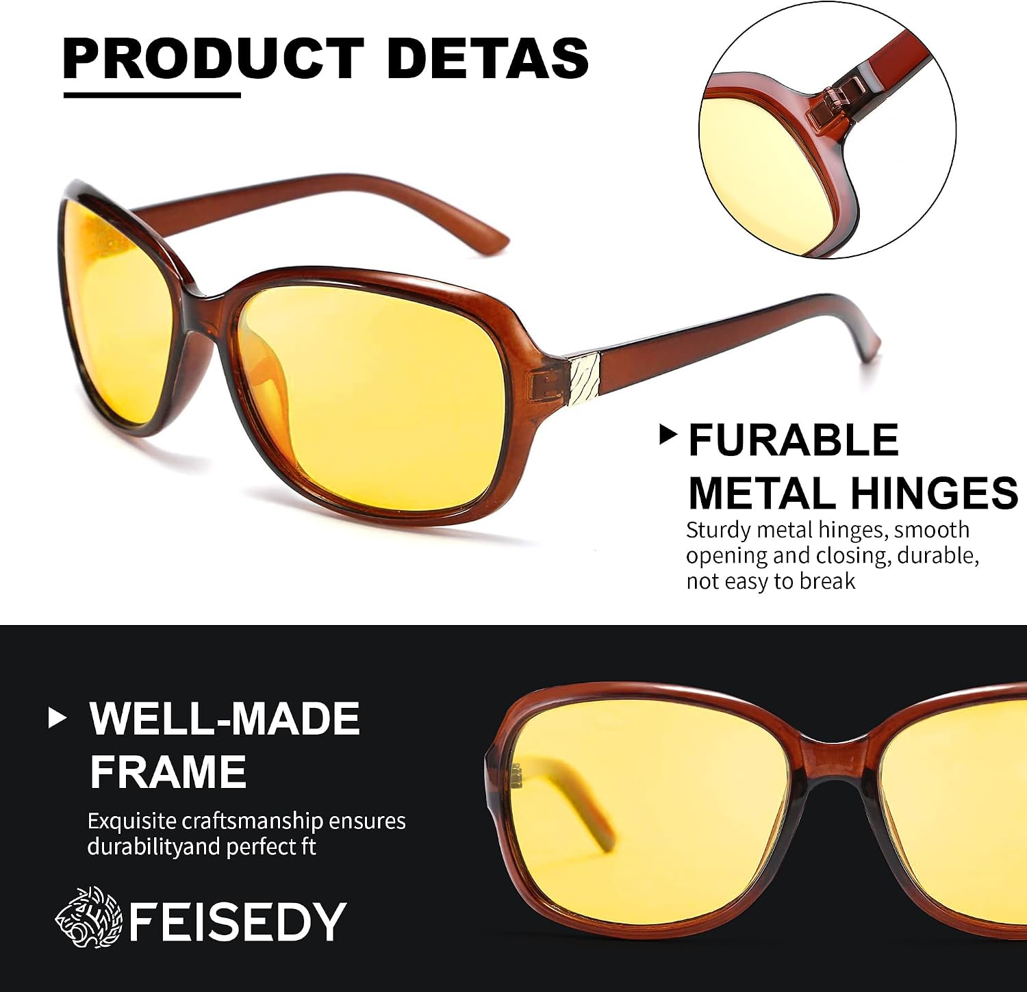 商品图片 10 | B081YY5RM3 | FEISEDY Classic Womens Night Glasses Driving Anti Glare Wrap Around Yellow Sunglasses B2548