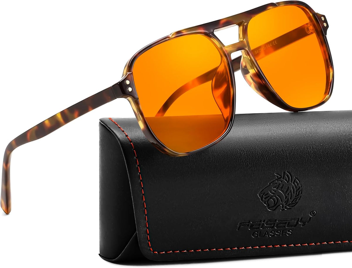 Tortoise / Strengthen Protection-Orange Lens | B0DP9FDYPQ | FEISEDY Blue Light Glasses for Computer Gaming Anti Eyestrain Glasses G2835