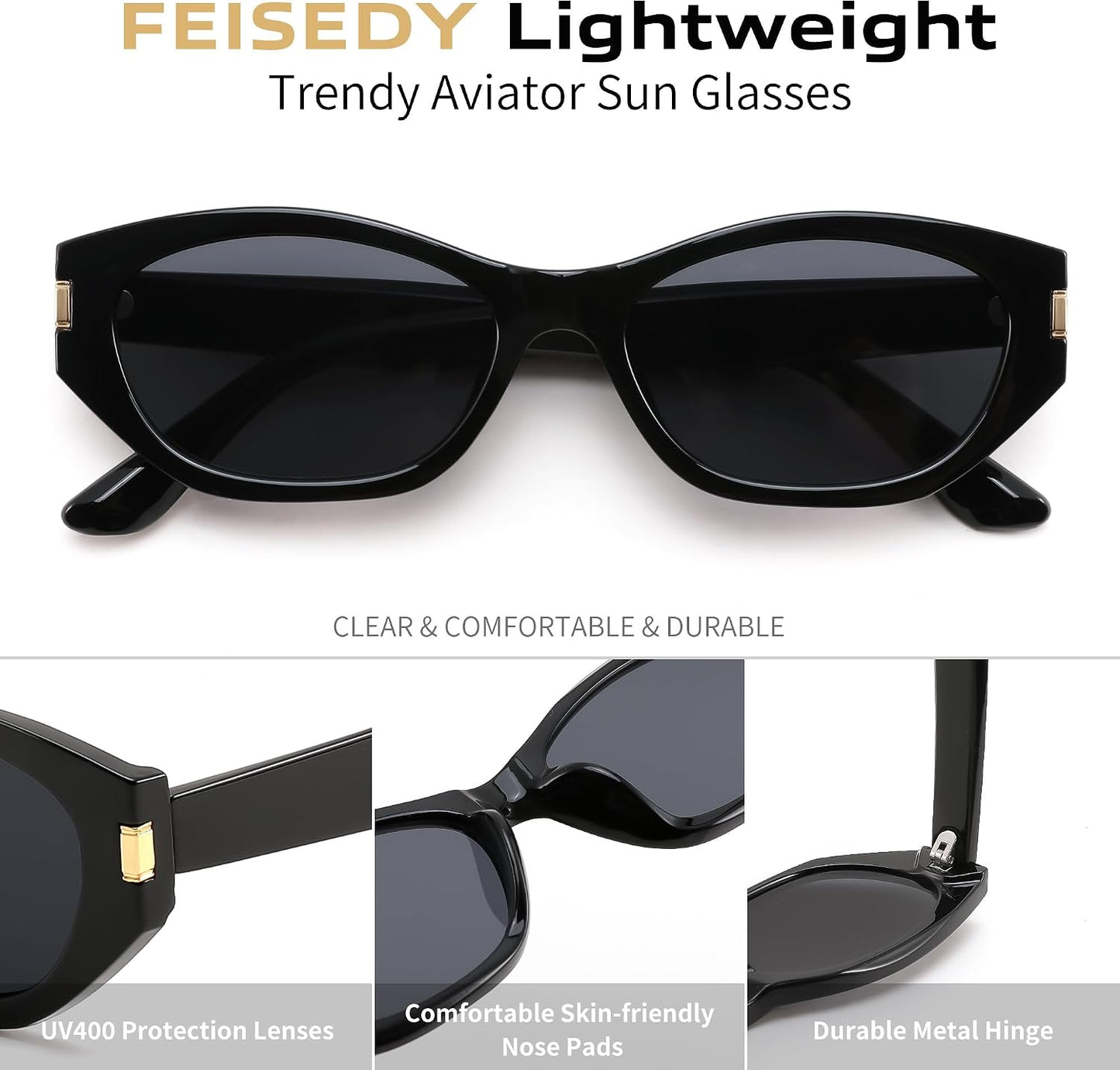 商品图片 12 | B0GV7G6XL2 | FEISEDY Retro Cat Eye Sunglasses for Women Trendy Shades Chunky Frame B0418