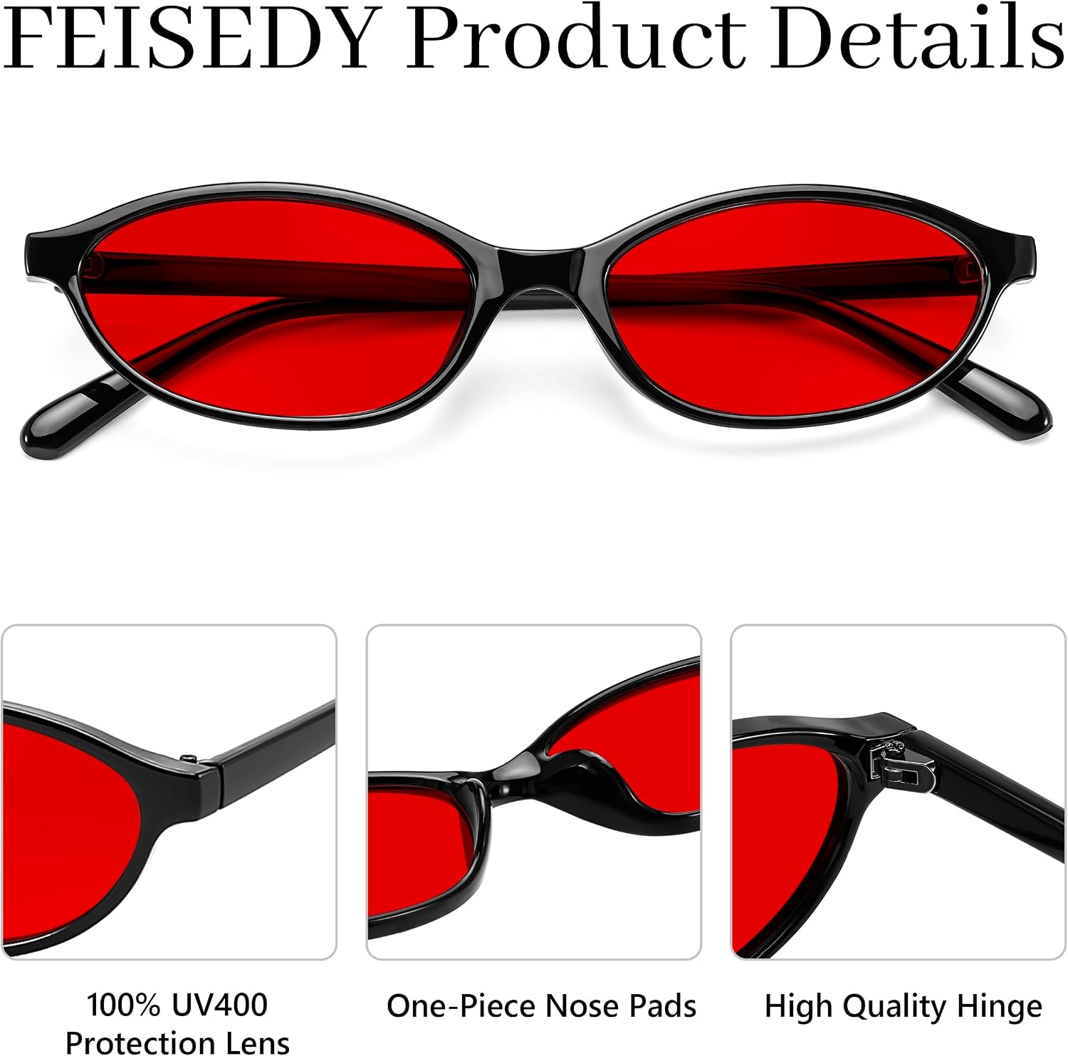 商品图片 83 | B0DMN6519L | FEISEDY Retro Oval Cat Eye Sunglasses for Women 90s Narrow Lightweight Shades Y2k Trendy Sunnies B0257