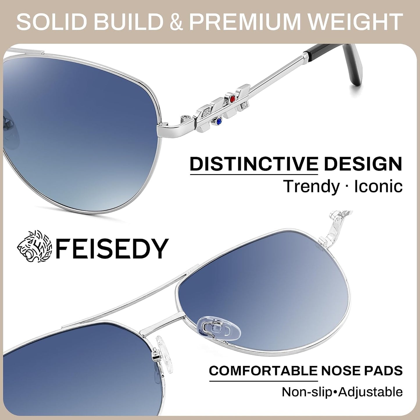 商品图片 25 | B0H4QPVJY6 | FEISEDY Retro Aviator Sunglasses for Women Men UV400 Shades B0409