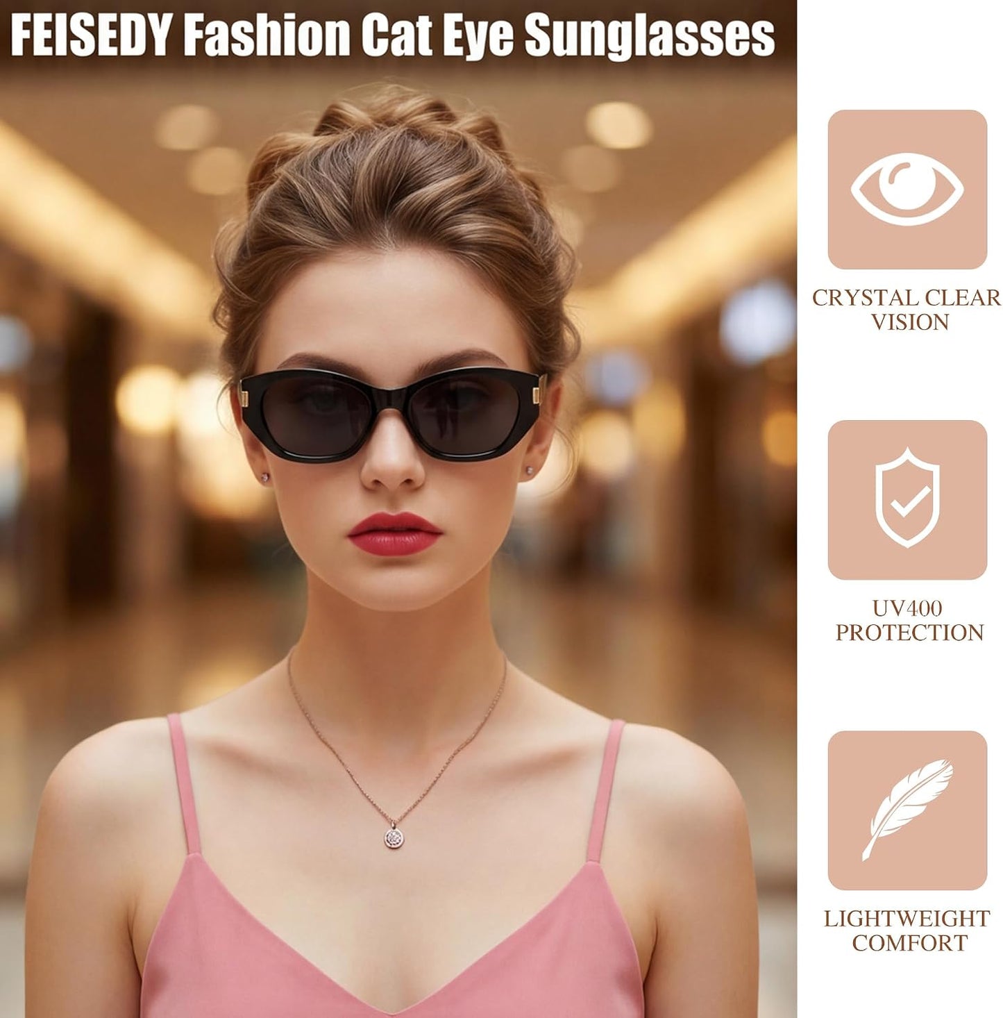 商品图片 9 | B0GV7G6XL2 | FEISEDY Retro Cat Eye Sunglasses for Women Trendy Shades Chunky Frame B0418