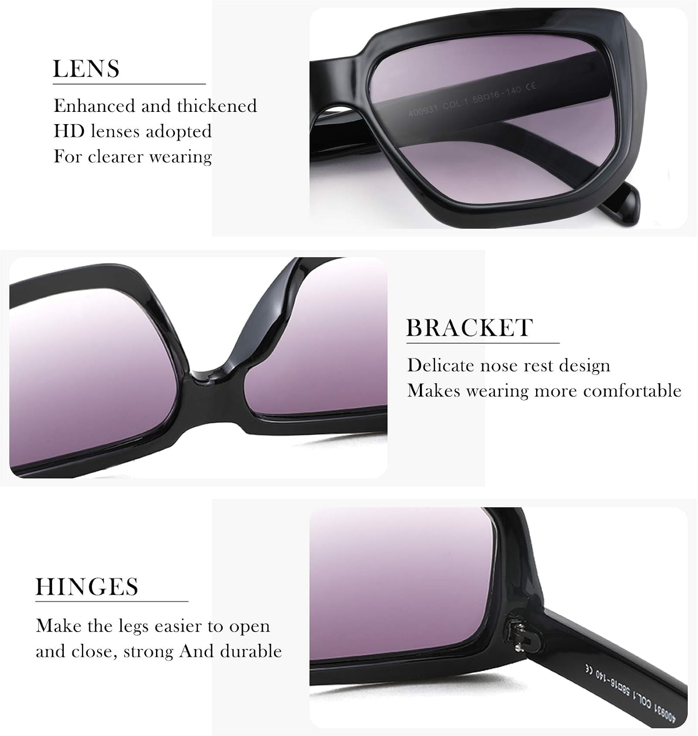 商品图片 5 | B08PD9KPH8 | FEISEDY Women Retro Square Sunglasses Trendy Shield Flat Top Shades B2717