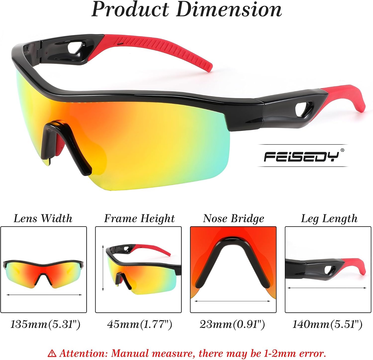 商品图片 5 | B0C7189J4Z | FEISEDY Men Sunglasses, Polarized Cycling Sunglasses, UV400 Sports Baseball Running Fishing Hiking Shades B2372