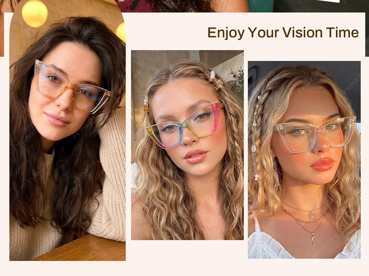 商品图片 18 | B0DGX4KTLX | FEISEDY Fashion Cat Eye Blue Light Blocking Glasses for Women Fake Retro Eyeglasses Oversized Stylish Eyewear Frame B0240