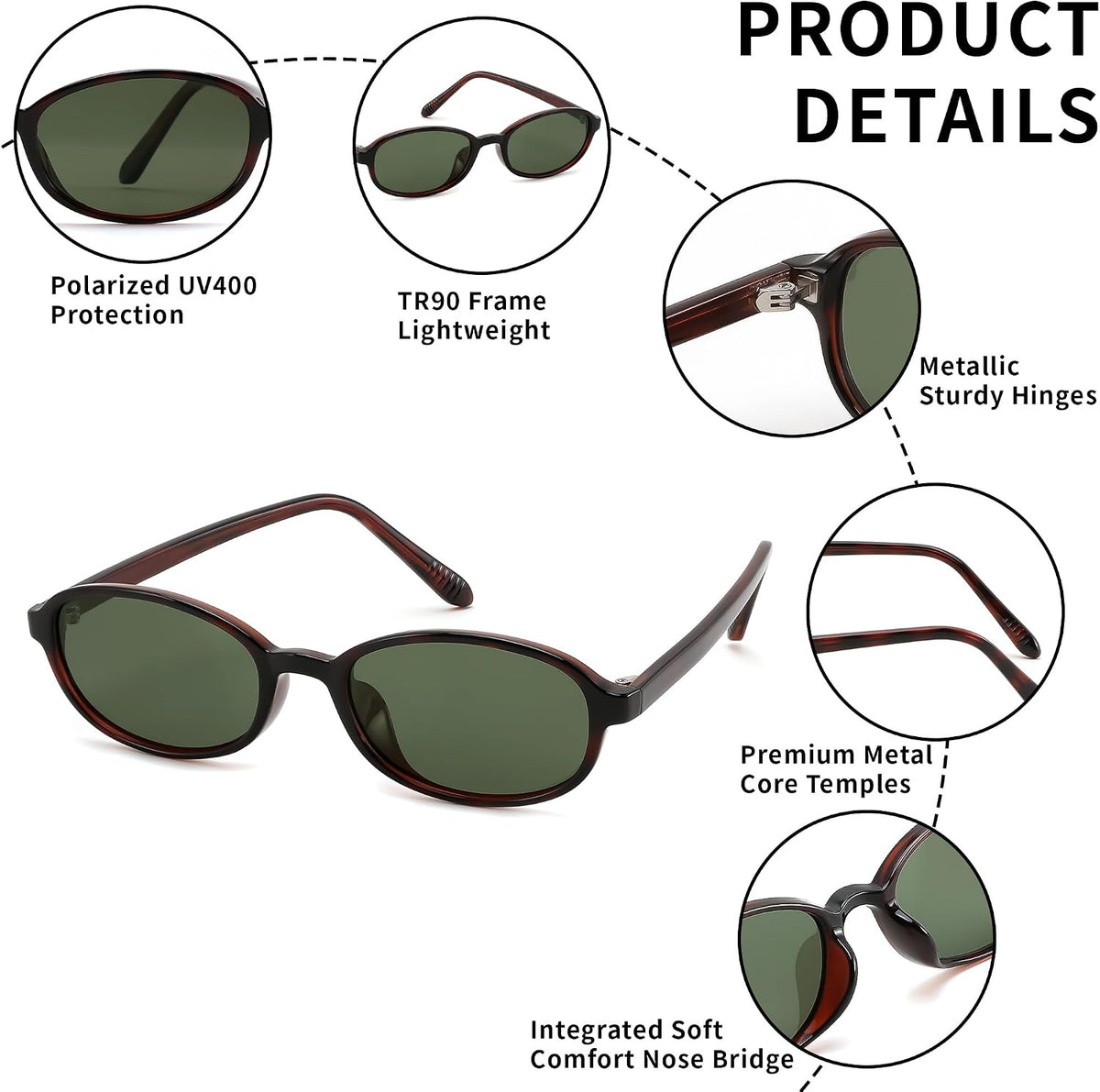 ÉÌƷͼƬ 17 | B0GY44LNSR | FEISEDY Retro Polarized Oval Sunglasses Women Men UV400 Protection B0447
