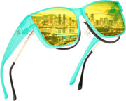 Green / 60 Millimeters | B0DJS97S71 | FEISEDY Night Vision Driving Glasses Anti Glare Fit Over Glasses for Men Women Polarized Nighttime B0250