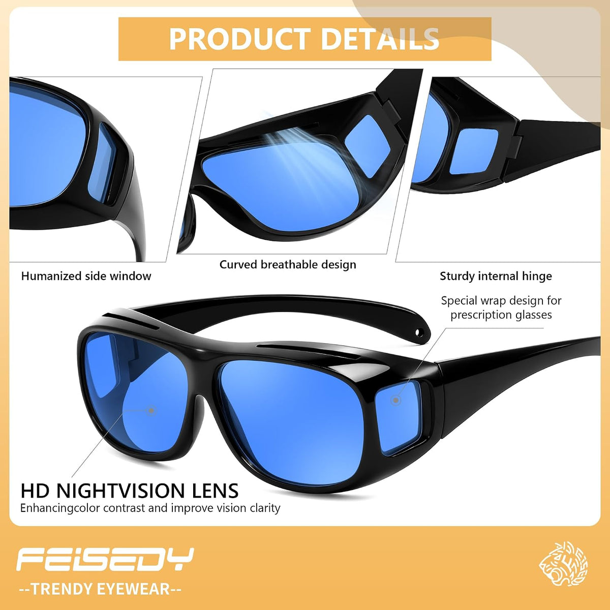 ÉÌƷͼƬ 20 | B0FWBRF3SR | FEISEDY Fit Over Glasses Sunglasses, Work Safety Goggles for Men Women, Wrap Around Sunglasses Outdoors B0343