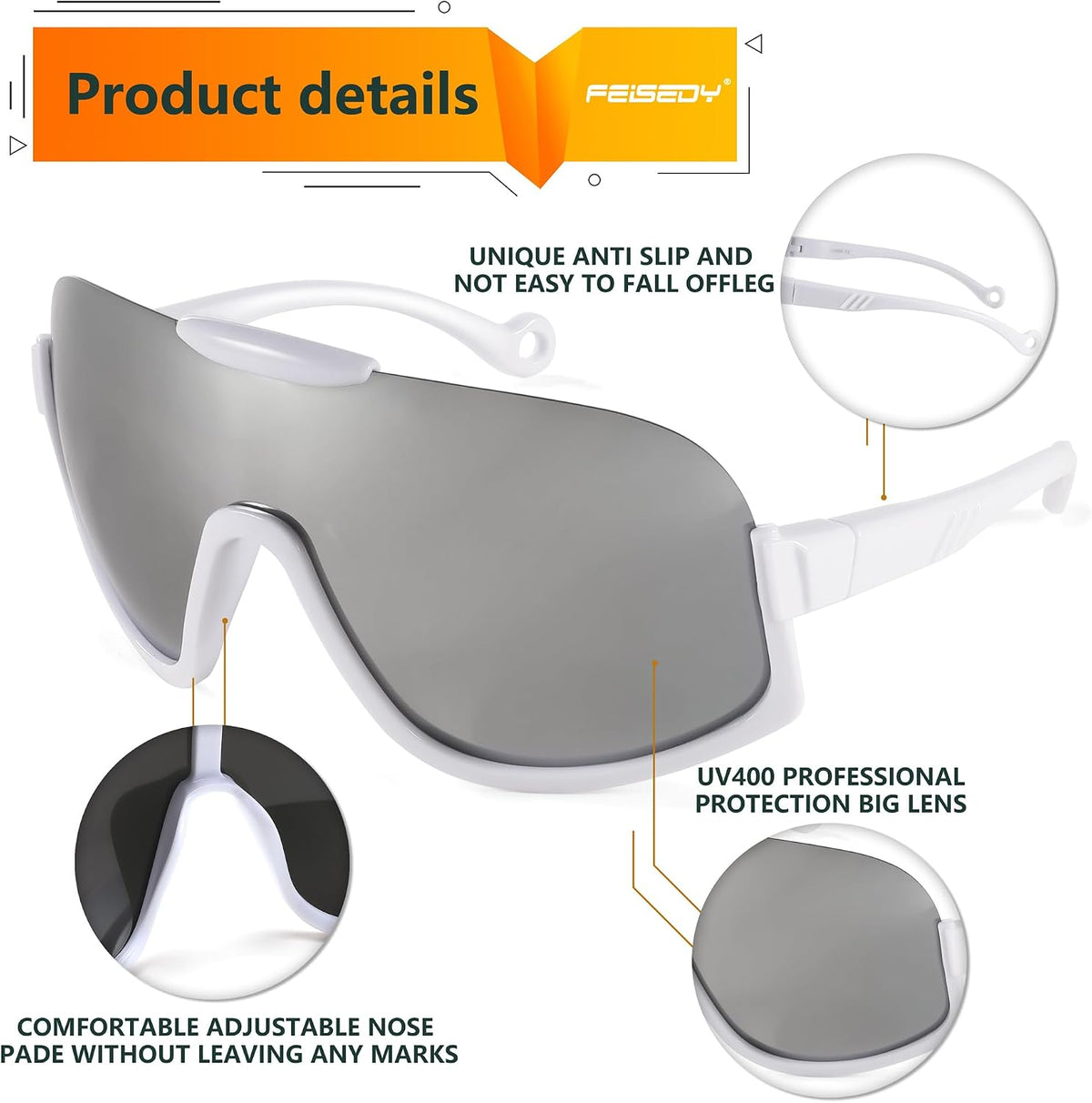 ÉÌƷͼƬ 34 | B0CQT2FXLN | FEISEDY Sunglasses Men Women Oversized Fashion Sports Baseball Fishing Skiing Running Golf Adults Teens Half Frame B0012