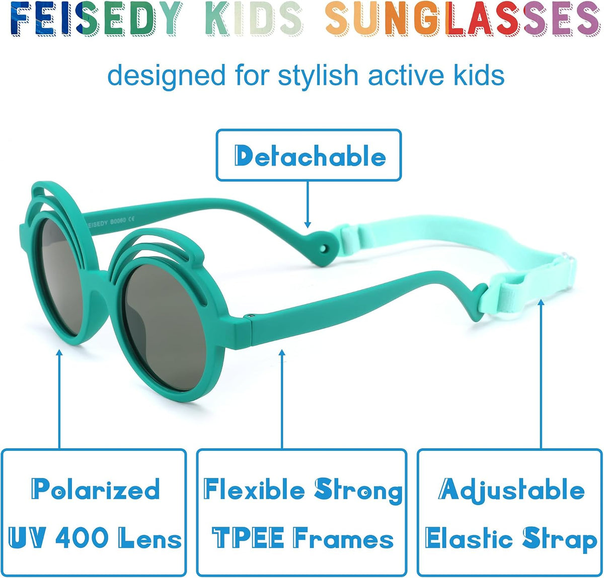 ÉÌƷͼƬ 29 | B0CQBTQZFP | FEISEDY Baby Polarized Round Sunglasses Flexible Rubber Shades with Strap for Infant Toddler Newborn Age 0-24 Months B0060