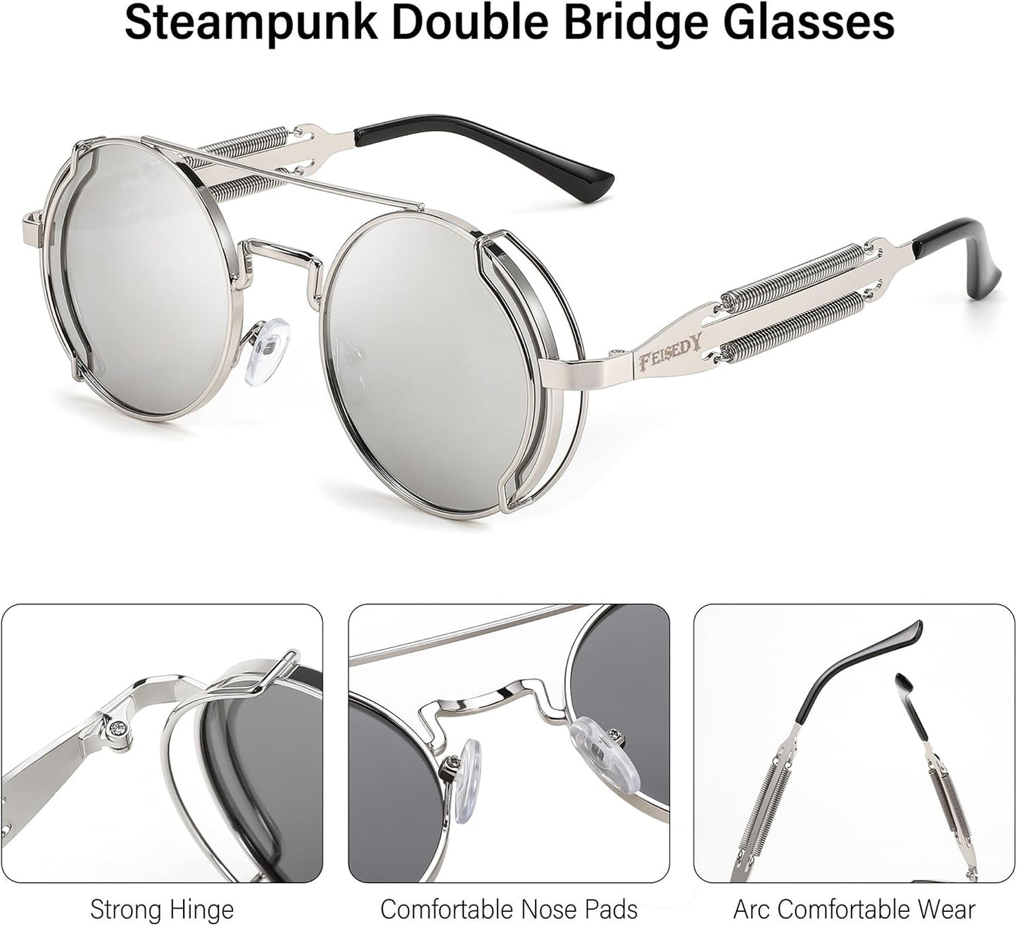 商品图片 30 | B0BD4MSMZQ | FEISEDY Aviator Sunglasses for Men Women Steampunk Round Metal Frame B2351