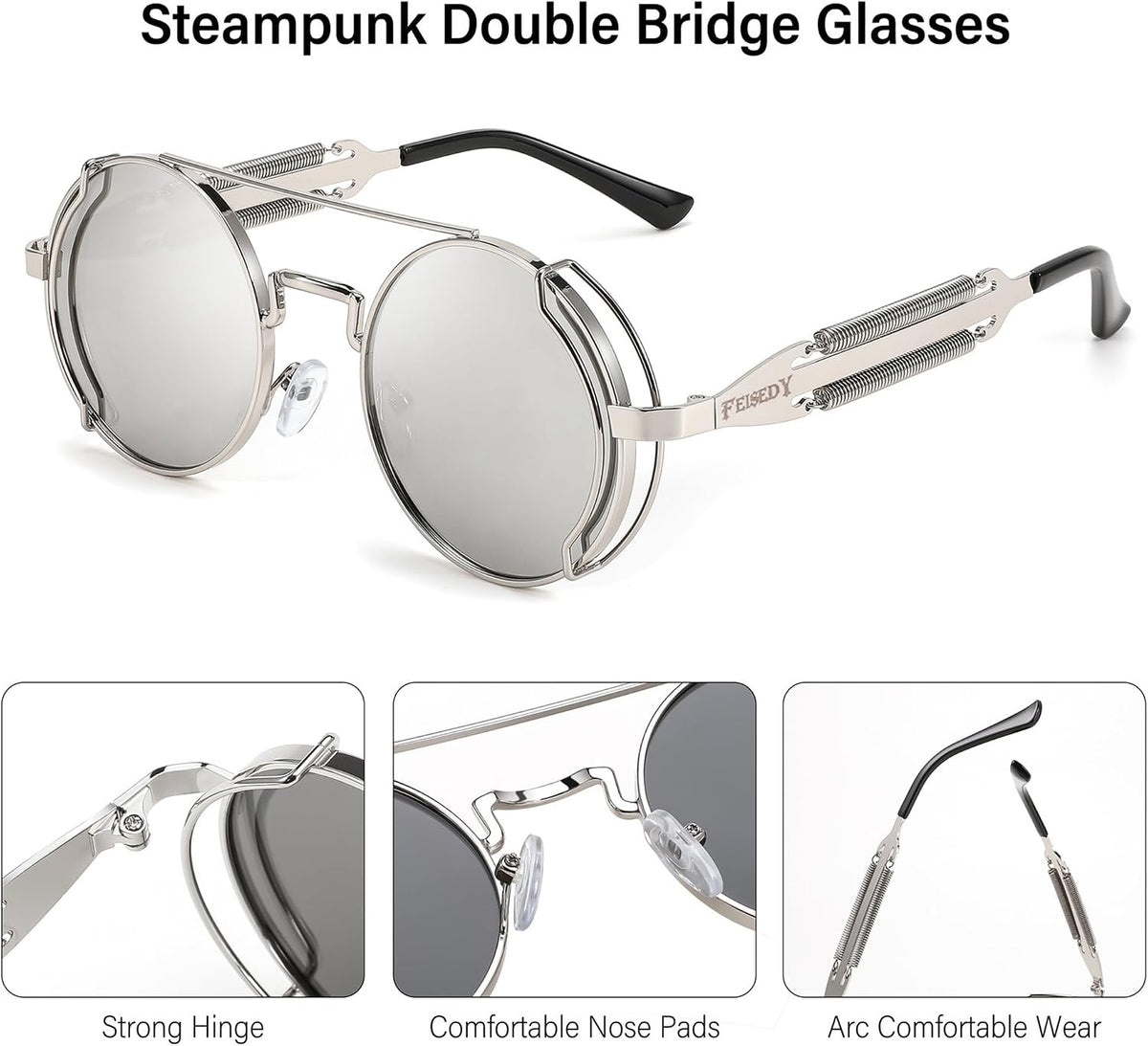 ÉÌƷͼƬ 30 | B0BD4MSMZQ | FEISEDY Aviator Sunglasses for Men Women Steampunk Round Metal Frame B2351