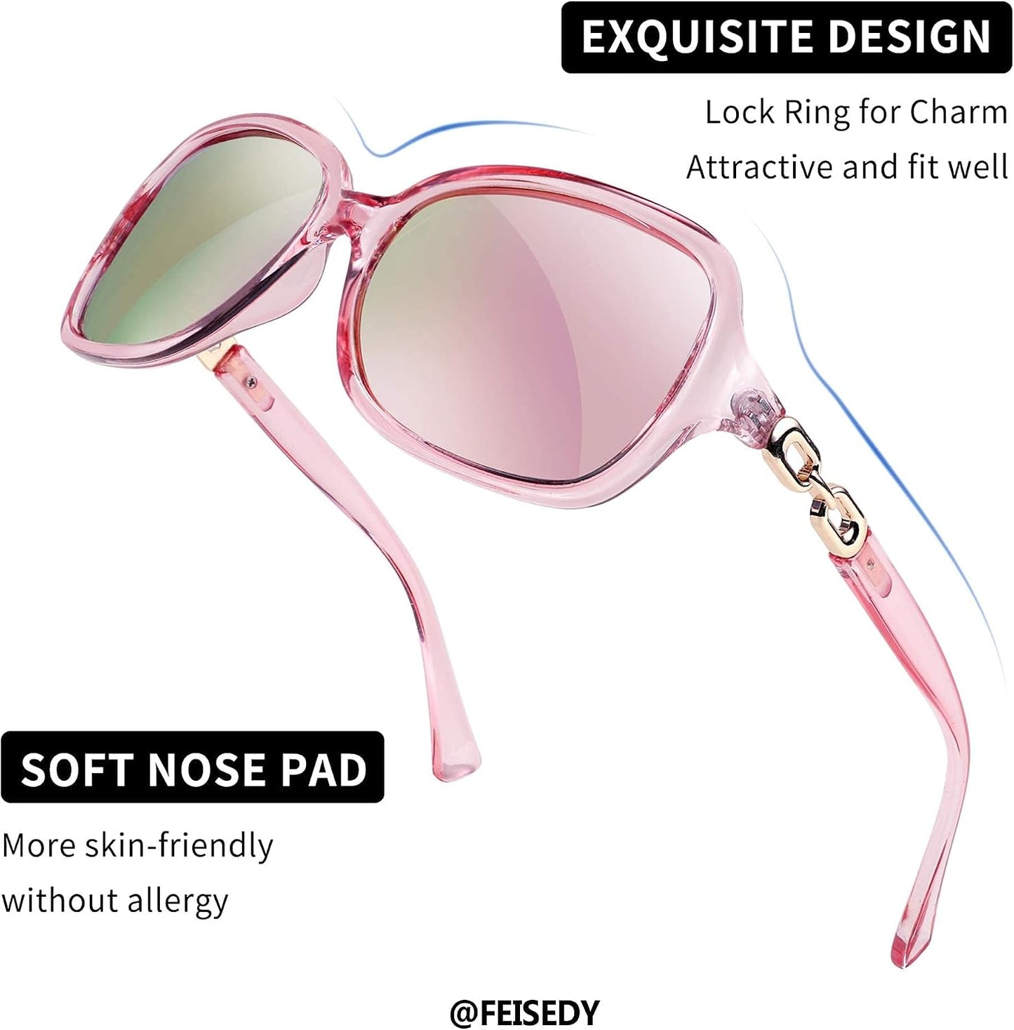 商品图片 6 | B08LPZDDKZ | FEISEDY Womens Polarized Sunglasses Square Wraparound Shades UV400 Mirrored Trendy Sun Glasses for Women B2526