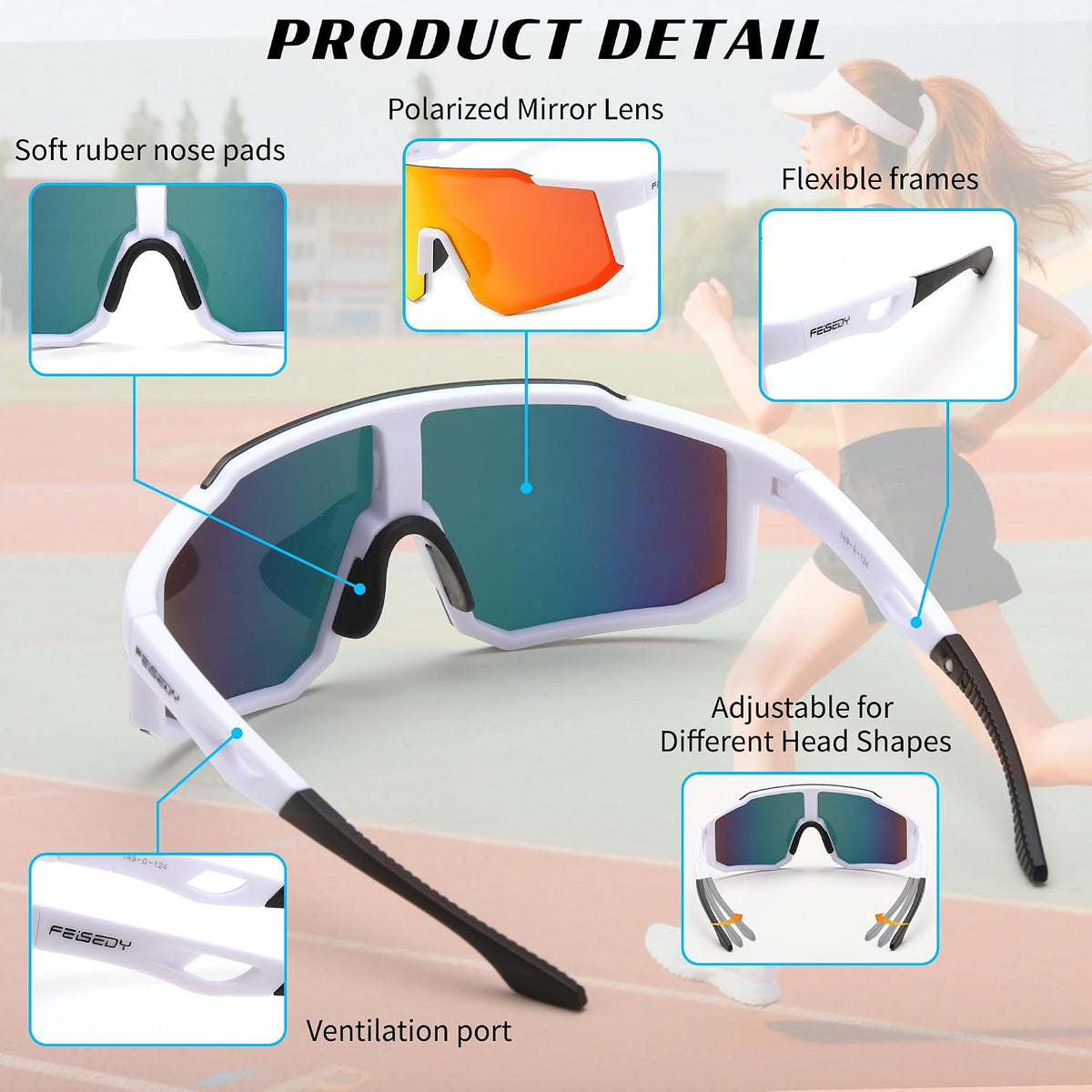 ÉÌƷͼƬ 40 | B0FMRGGCL4 | FEISEDY Polarized Sports Sunglasses for Men Women Youth - Baseball, Running, Cycling UV400 Protection 4 Lenses B0279