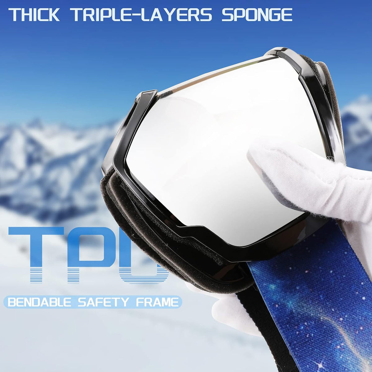 商品图片 78 | B0GHRB6WCQ | FEISEDY Ski Goggles, OTG Snow Sport Goggles for Adult Youth, Anti-Fog UV400 Protection Bendable Dual-Lenses B2961