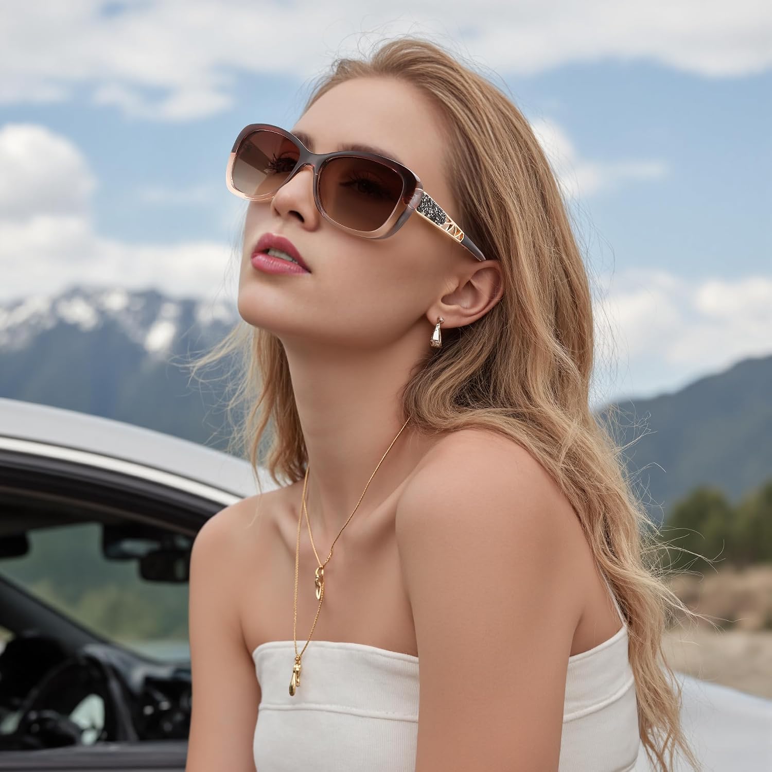 商品图片 23 | B0D2RBKKPD | FEISEDY Polarized Women Sunglasses Retro Shades Photochromic Lens Sparkling Crystal Sunglasses UV400 Protection B0144
