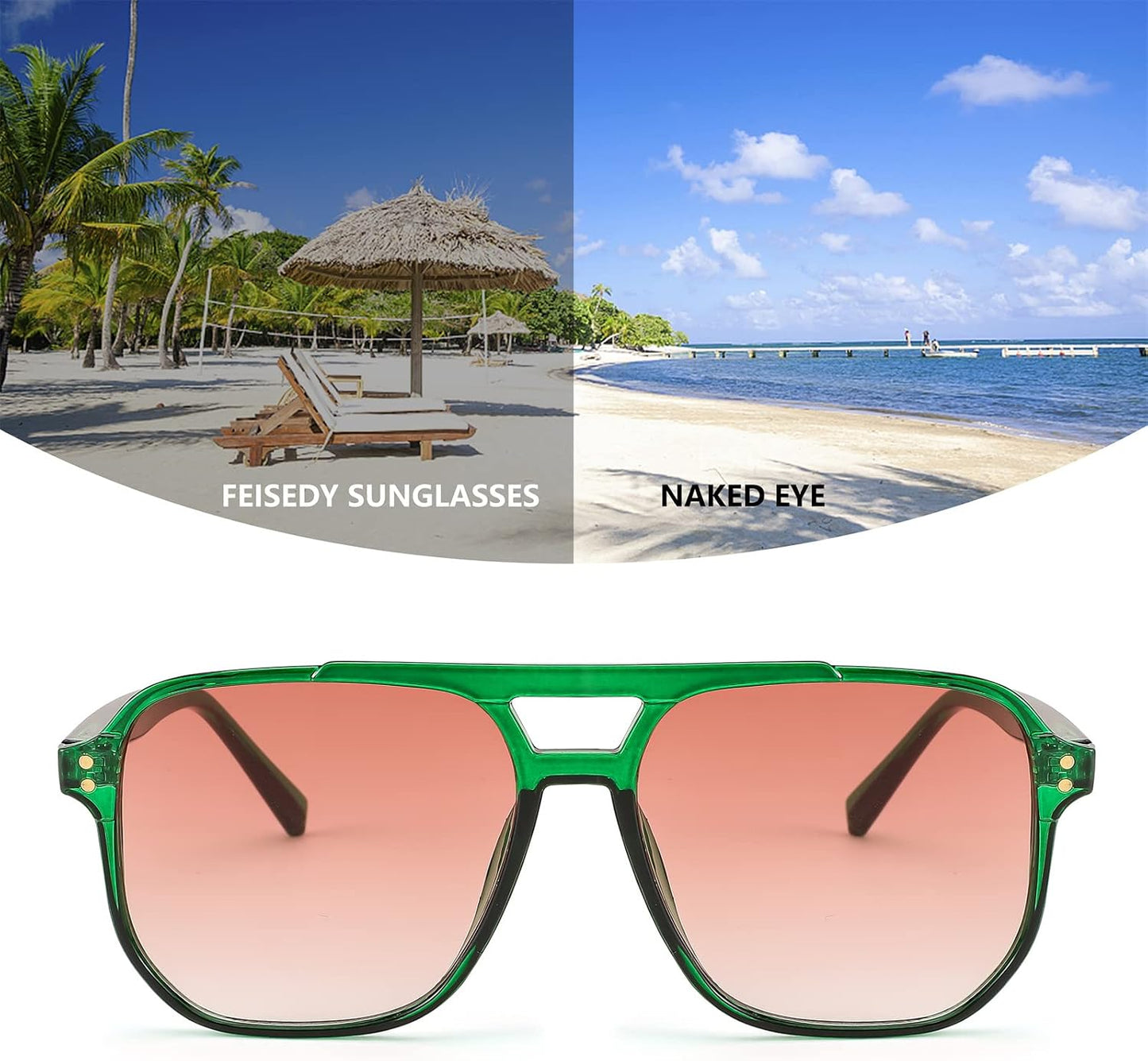 商品图片 16 | B09J8999GR | FEISEDY Retro Square Aviator Sunglasses Women Men 70s Vintage Trendy Plastic Frame Sun Glasses B2835