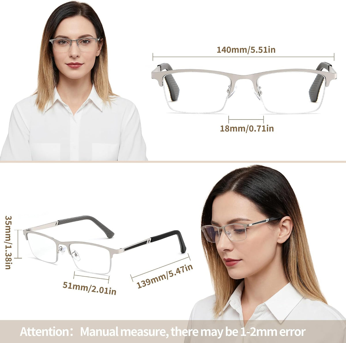 ÉÌƷͼƬ 5 | B0GS97VYPH | FEISEDY Blue Light Blocking Reading Glasses for Women Men, Classic Stylish Square Metal Semi Rimless Frame B0412