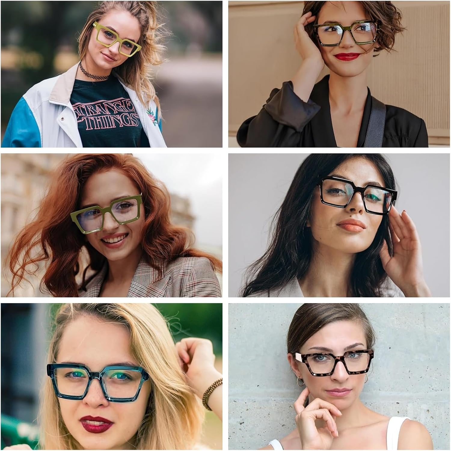 商品图片 8 | B0CDBH37B5 | FEISEDY Oversized Blue Light Glasses for Women Men TR90 Retro Square Anti Eyestrain Glasses Rectangle Fashion Frame B0037