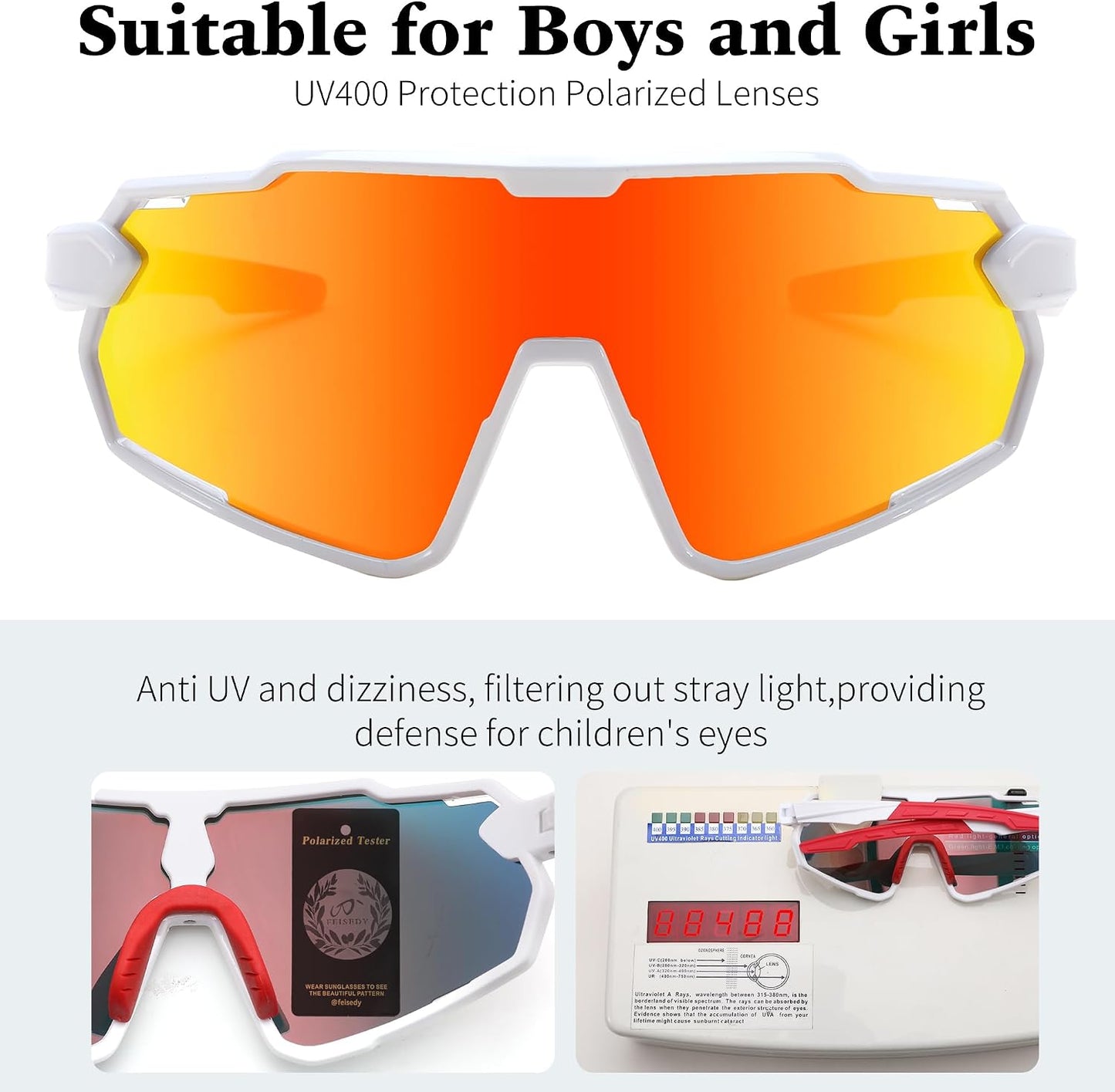 商品图片 46 | B0D6XZ67Q2 | FEISEDY Kids Teens Baseball Polarized Sunglasses Lightweight Frame UV400 Sports Cycling Shades for Boys Girls B0190