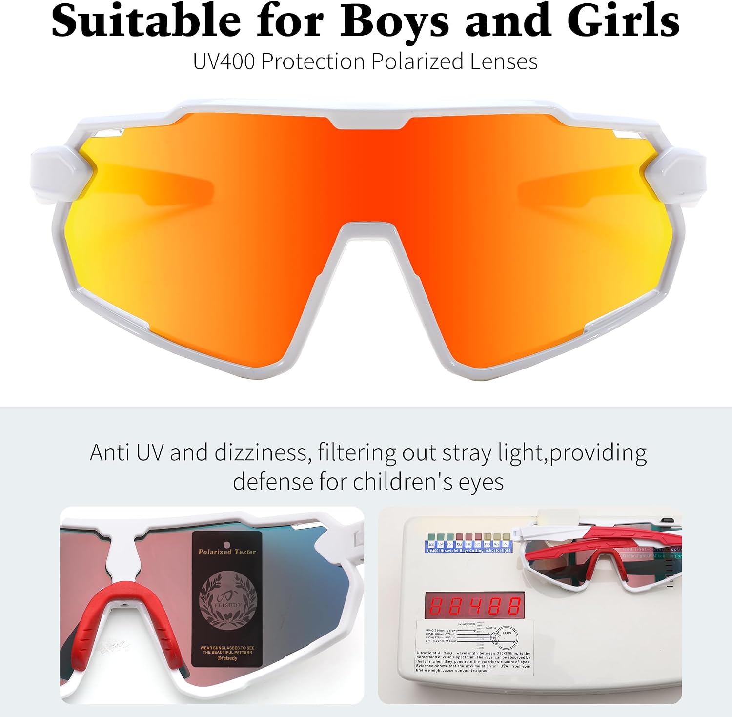 商品图片 46 | B0D6XZ67Q2 | FEISEDY Kids Teens Baseball Polarized Sunglasses Lightweight Frame UV400 Sports Cycling Shades for Boys Girls B0190